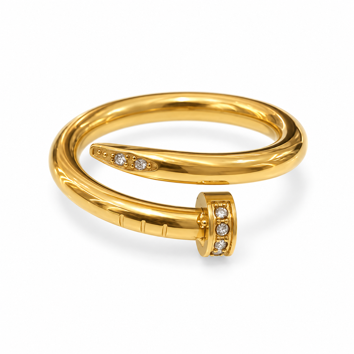 S.steel Pin with strass Screw Motif Ring – Edgy Elegance with a Twist