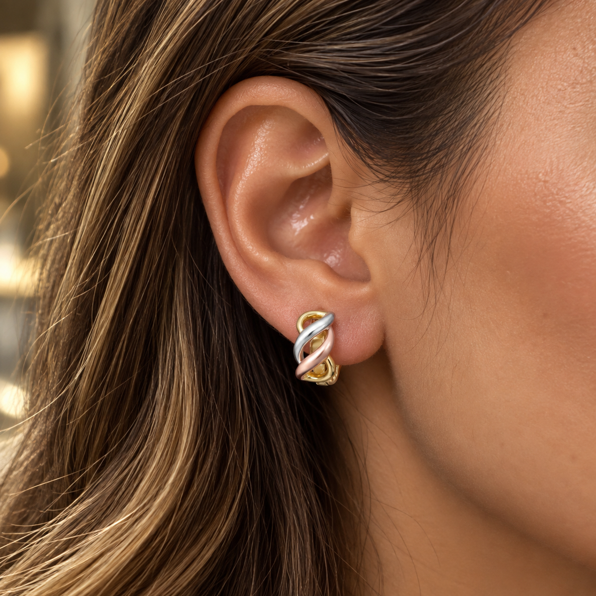 Three-Tone Infinity Hoop Earrings