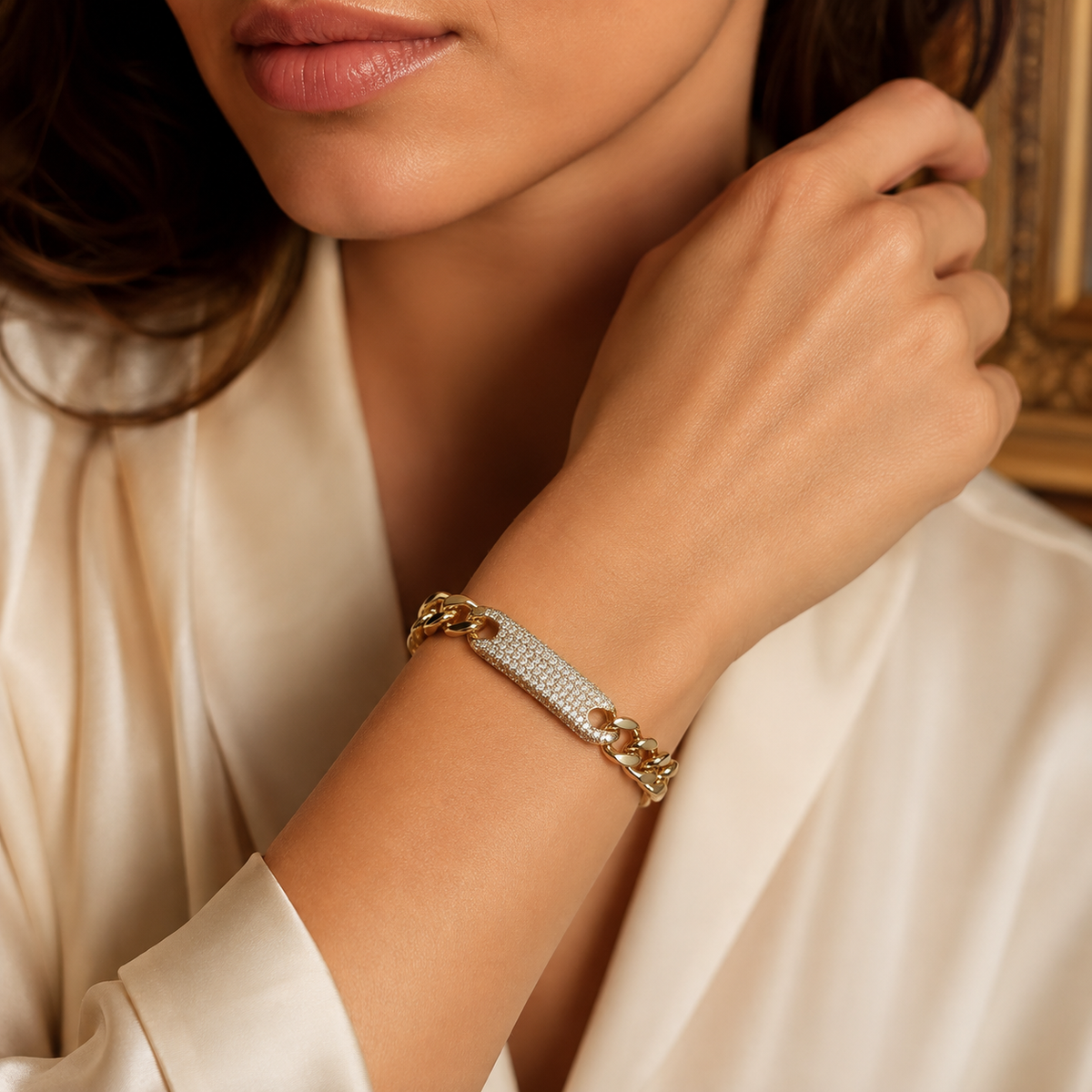 Strip Iced Cuban Link Gold Bracelet