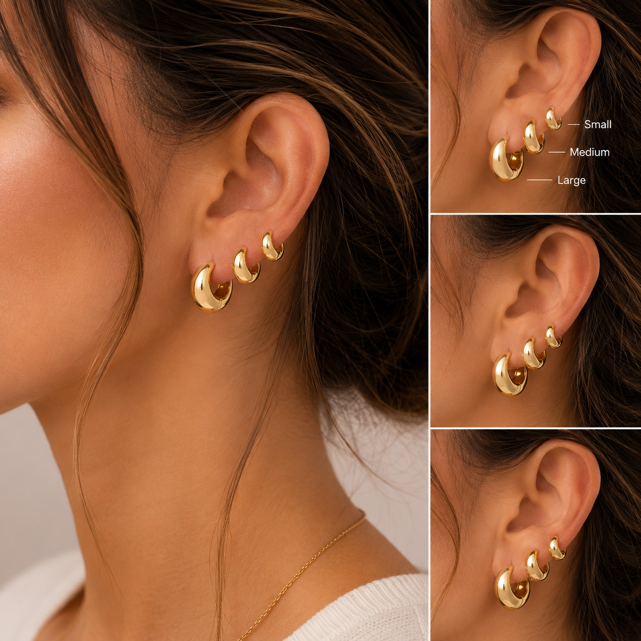 Bold chunky Gold Huggie Earrings Set – Modern Luxury ✨