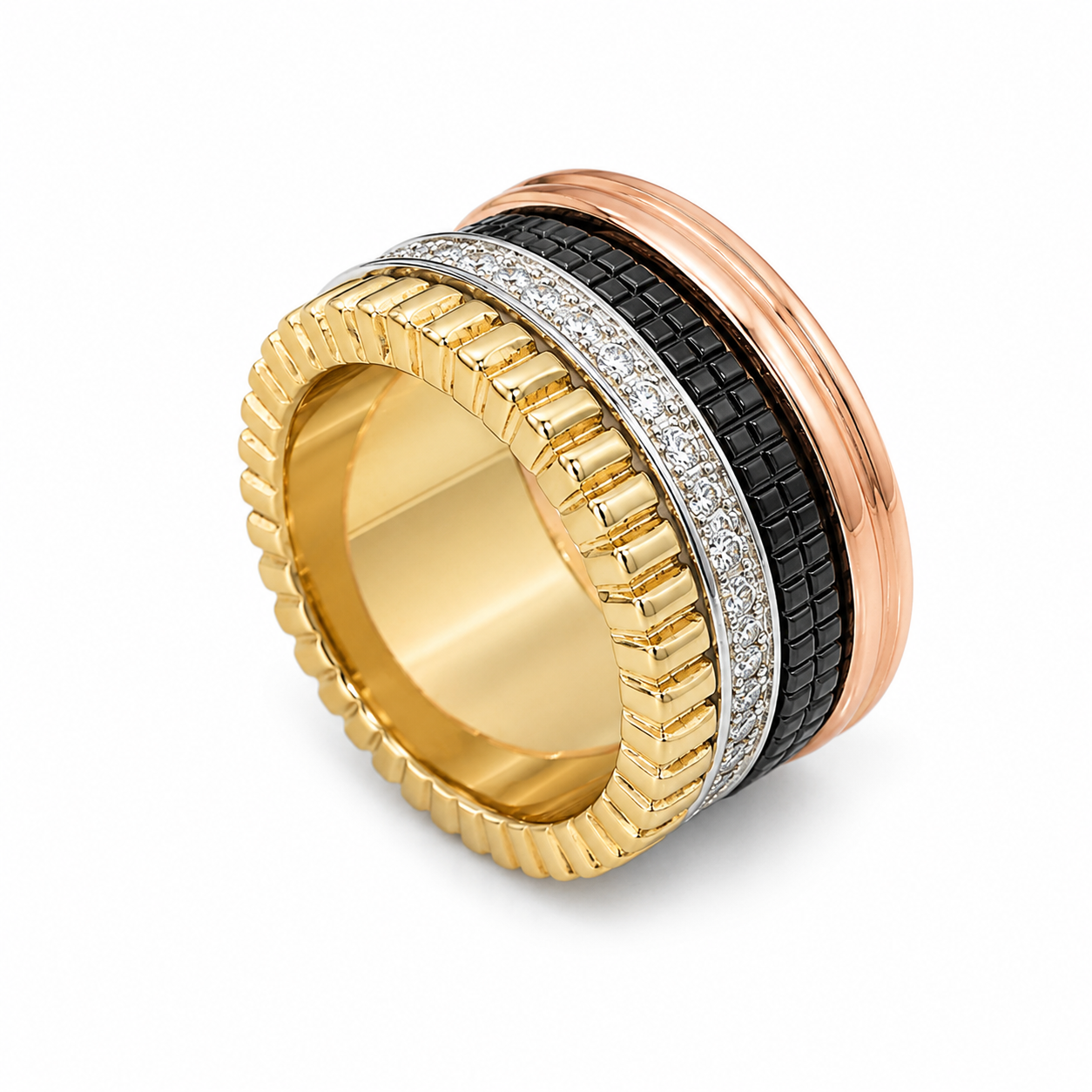bocherone Tricolor Luxe Statement Ring – Bold & Refined ✨