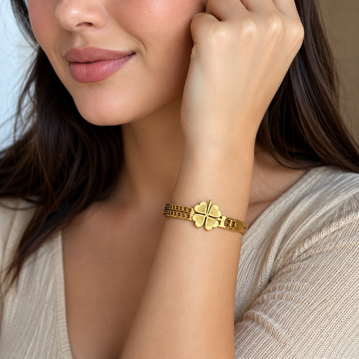 Golden Four-Leaf Clover Bracelet