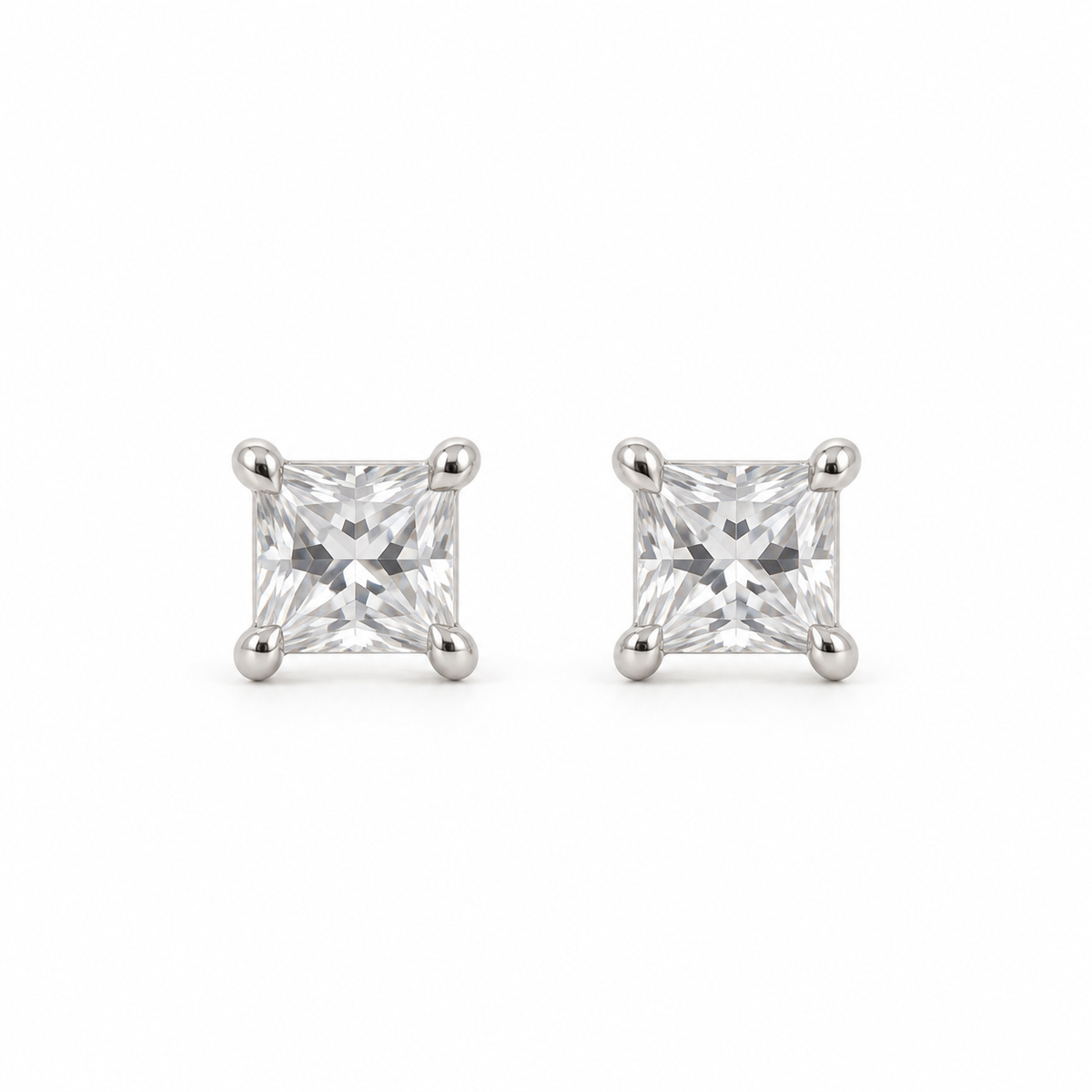 silver color square-Cut Stud Earrings – square Stone Design
