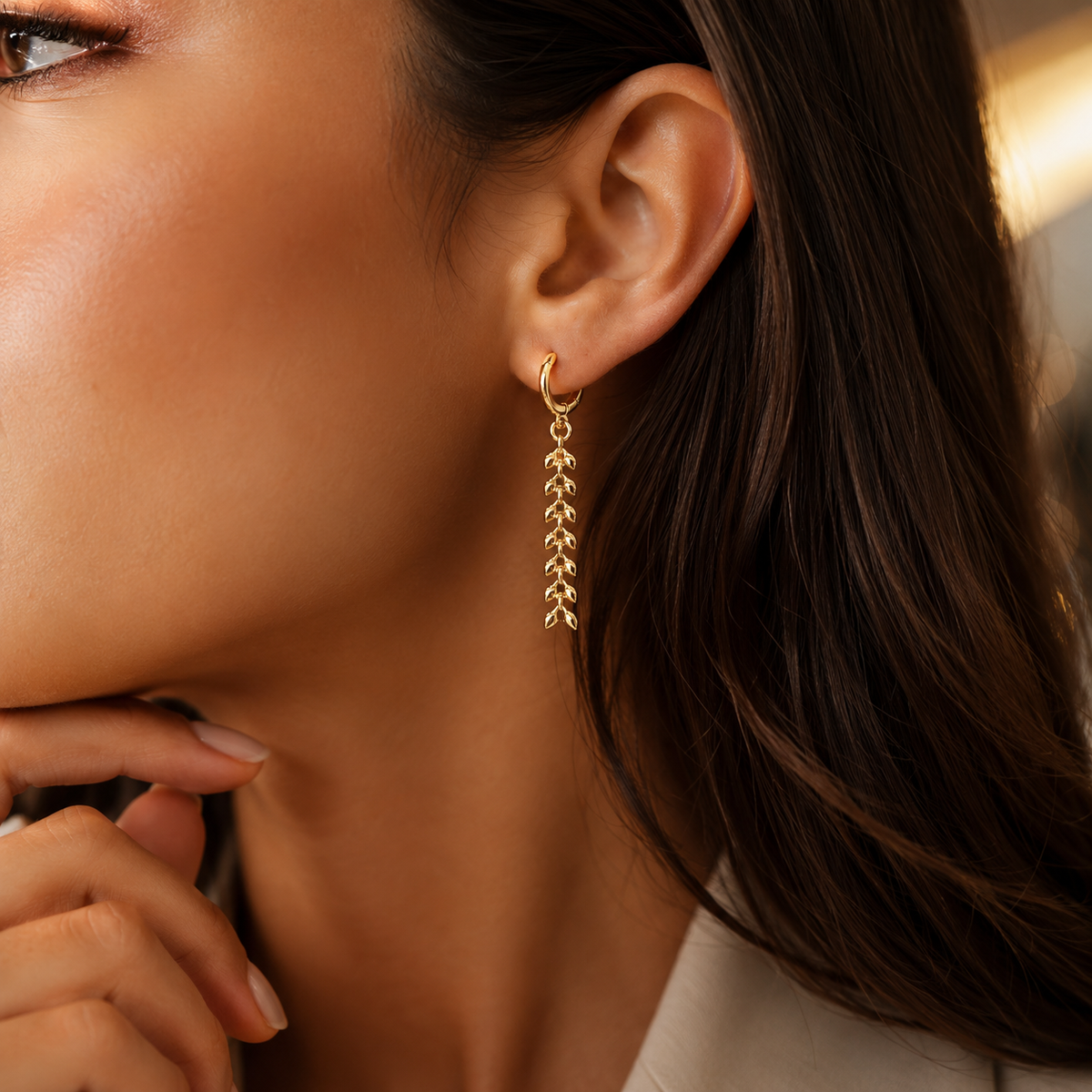 Wheat Gold Leaf Drop Earrings