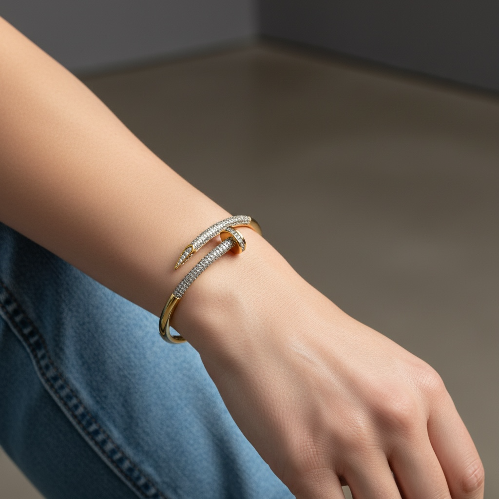Nail-Inspired Crystal Bangle – Edgy Elegance
