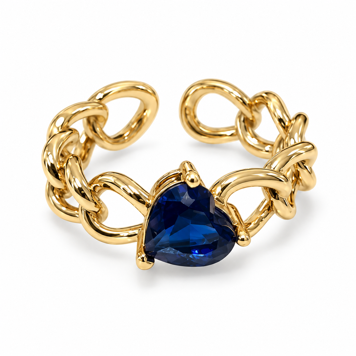 Heart Chain Adjustable Ring – 18K Gold-Plated