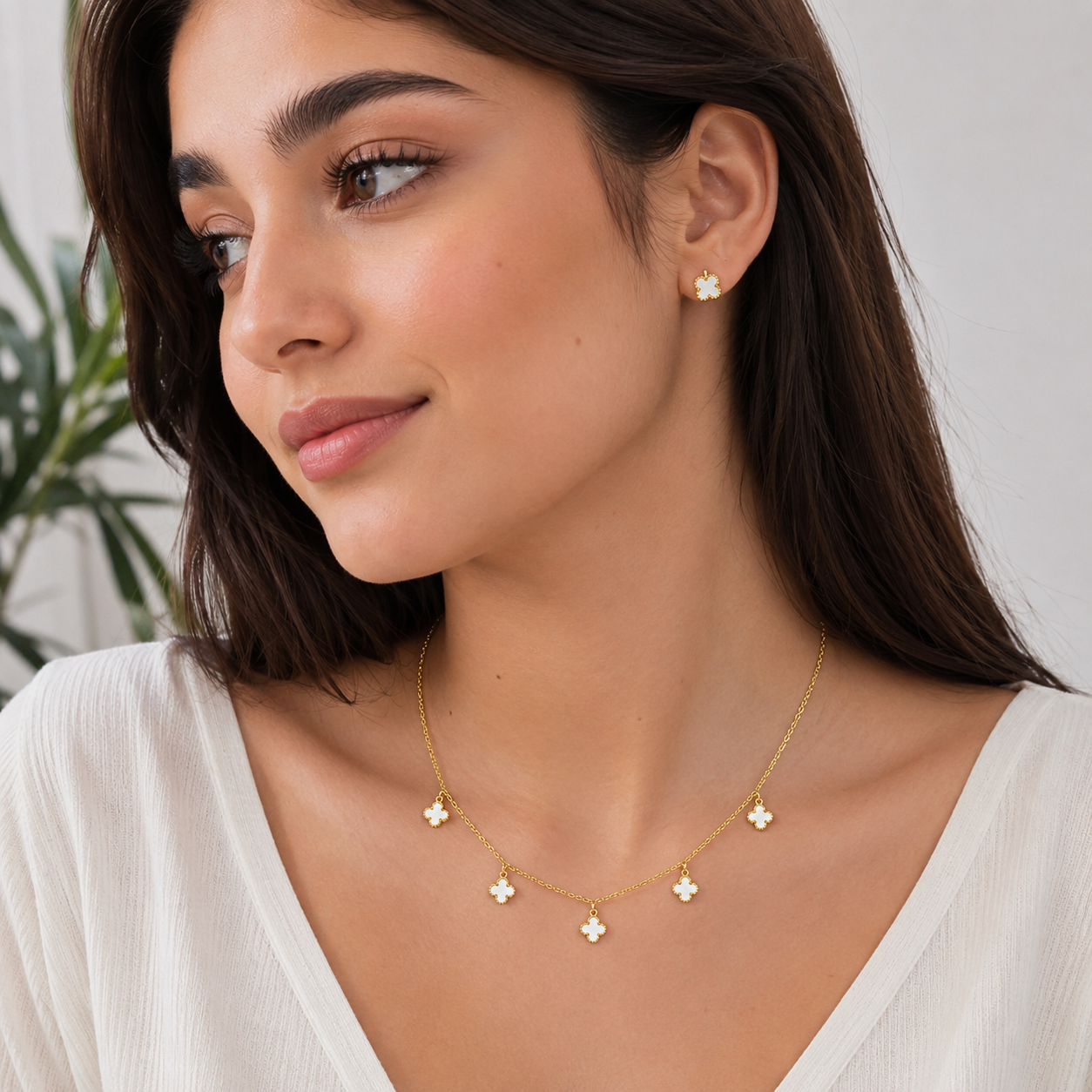 VANCLEEF Necklace & Earrings Set – 18K Gold-Plated Elegance