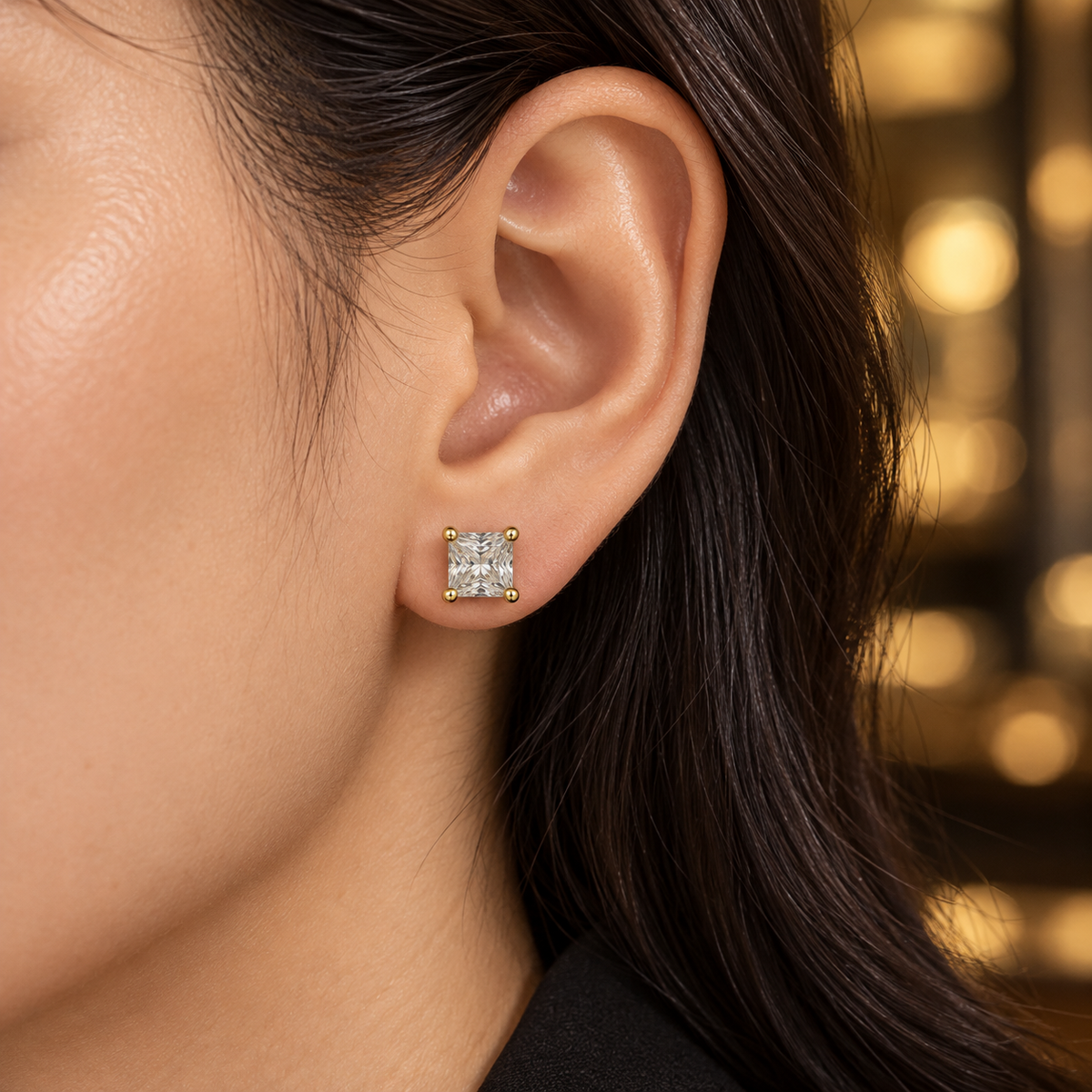 Square-Cut Stud gold Earrings – Gold Plated & Hypoallergenic