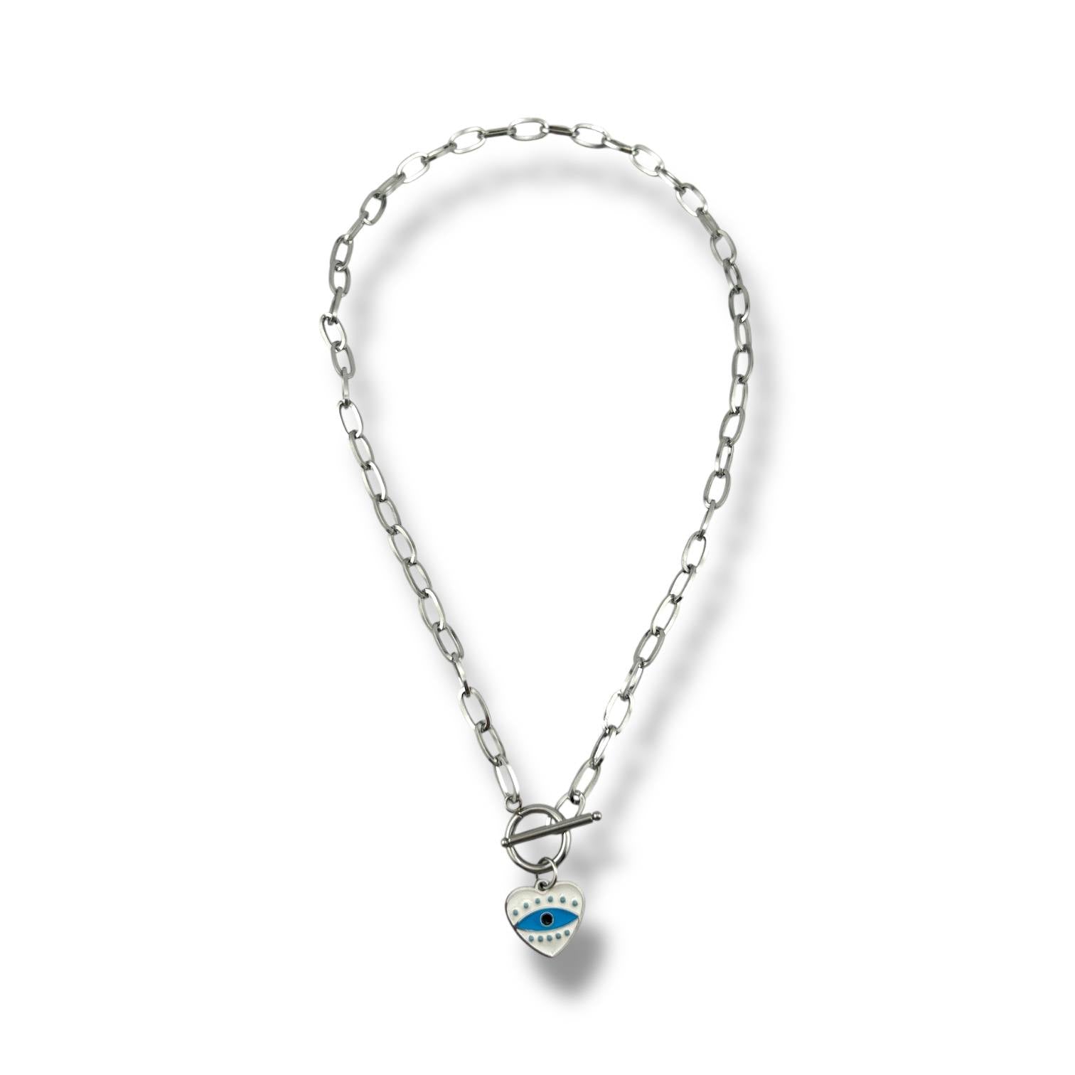 Chain Heart Necklace – Evil Eye Charm