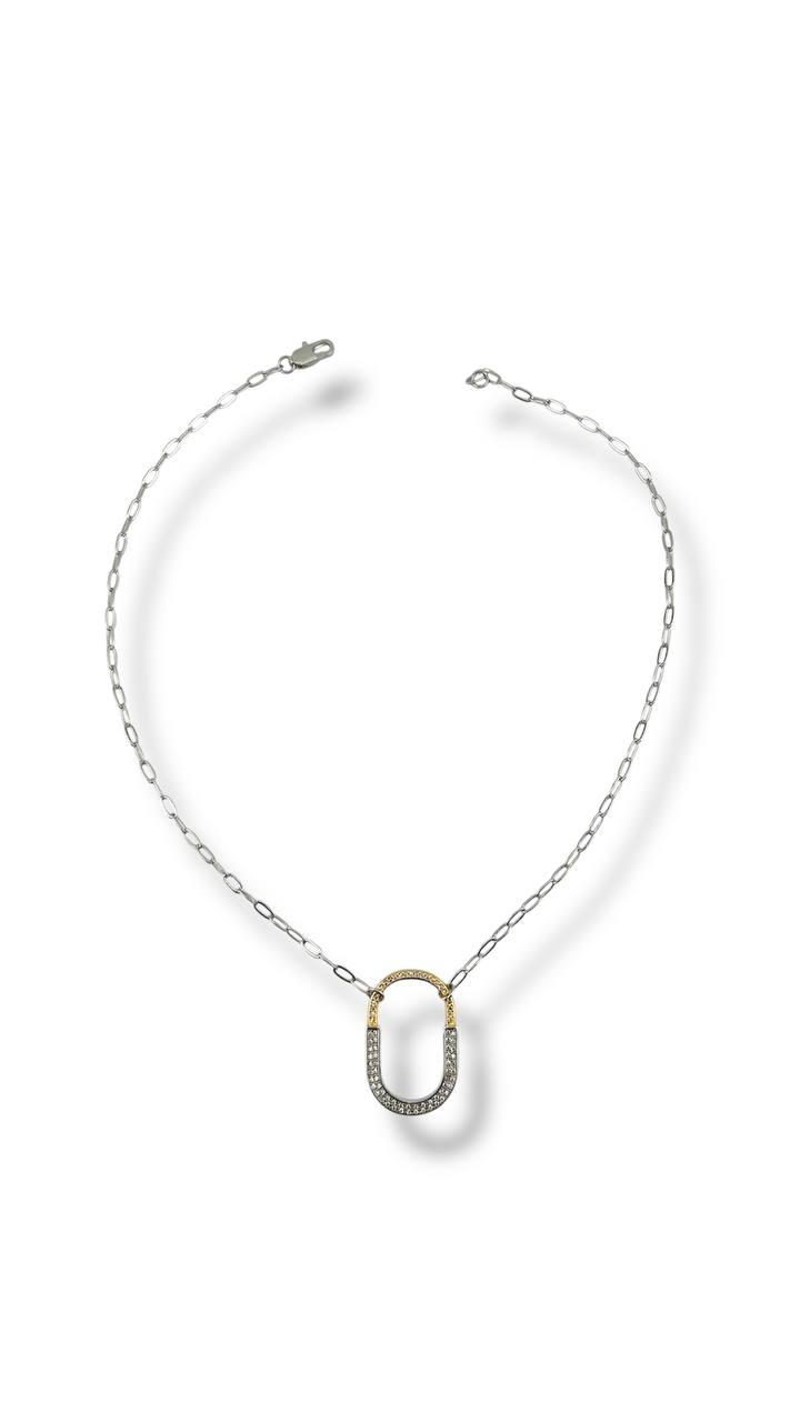 "Duo Link Pavé Oval Pendant Necklace – Silver & Gold Editions"