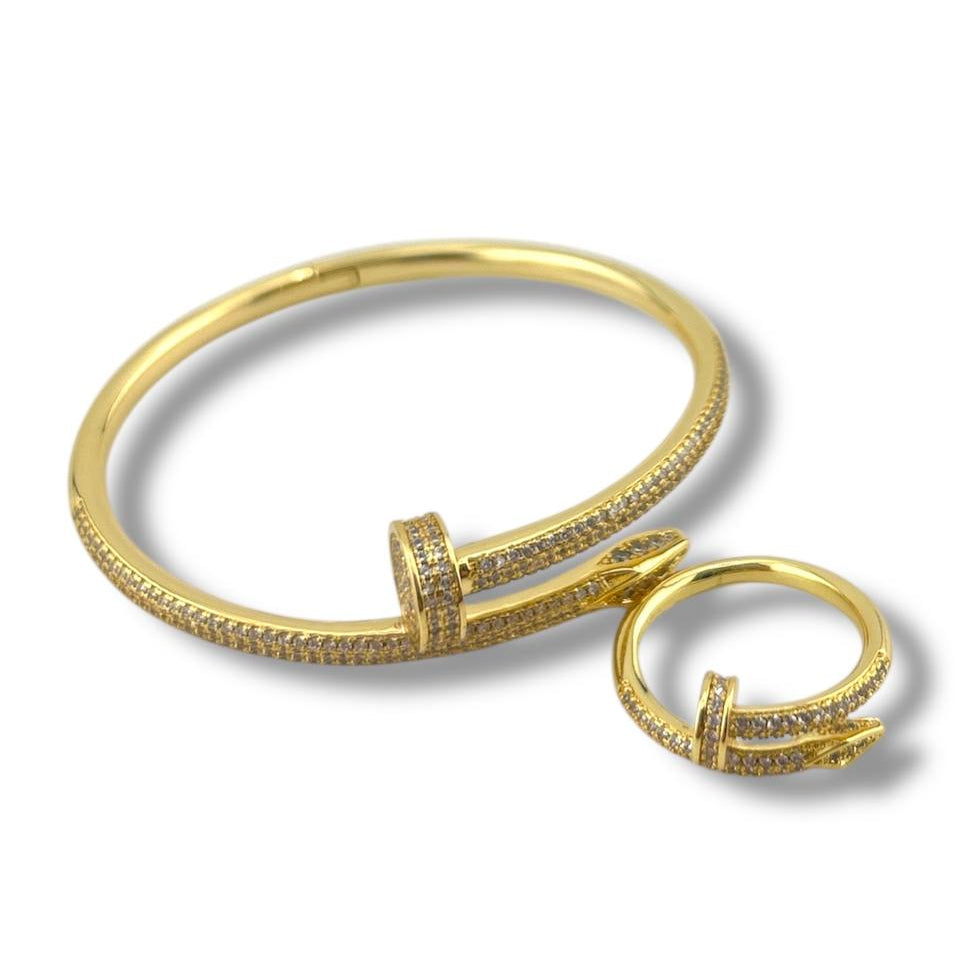 MOSMAR Strass bangle and ring – Gold & Crystal Edition