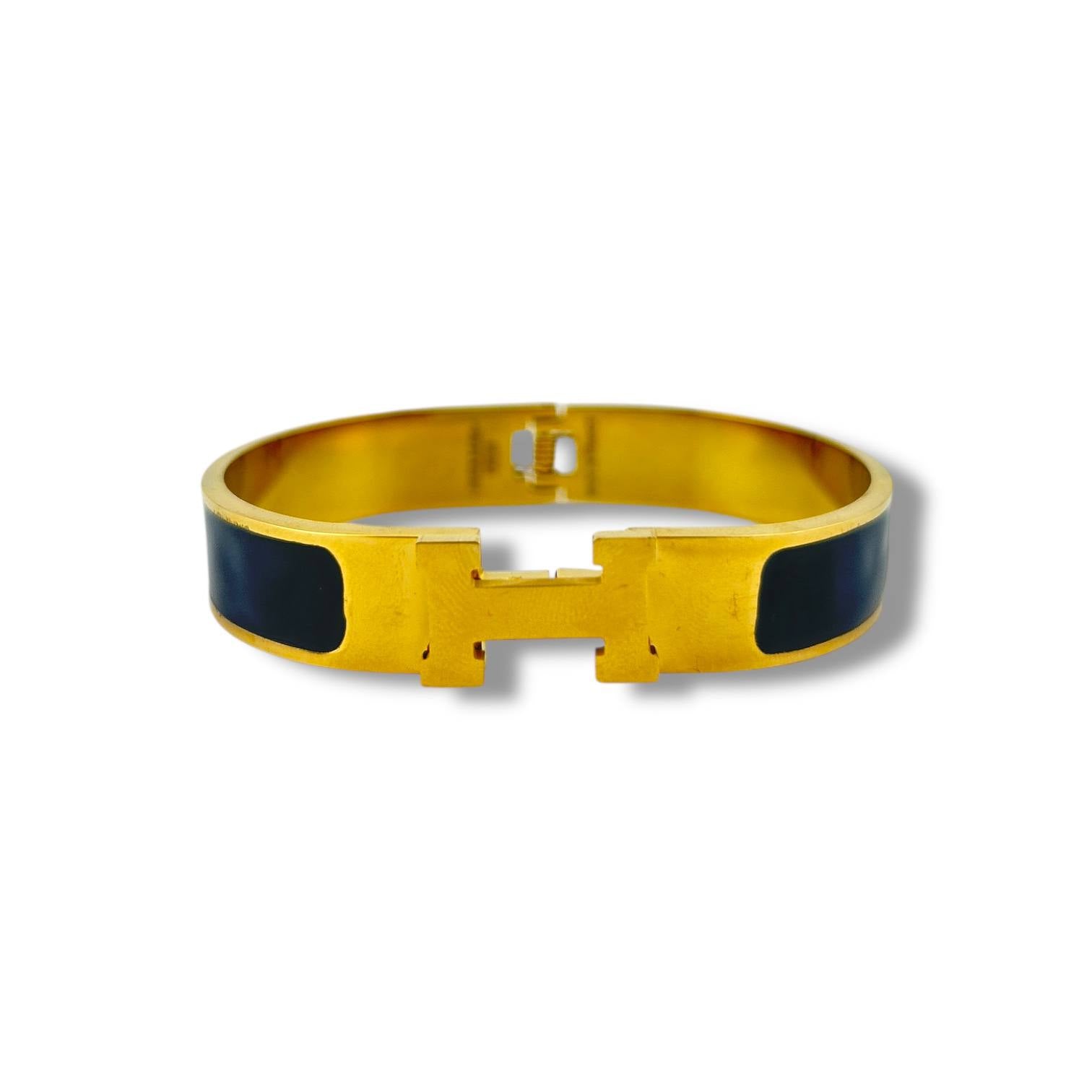đ HERMĂS-Inspired Emerald Enamel H-Link bangle