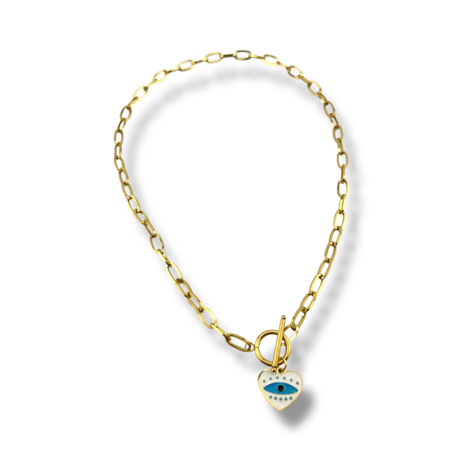 Chain Heart Necklace – Evil Eye Charm