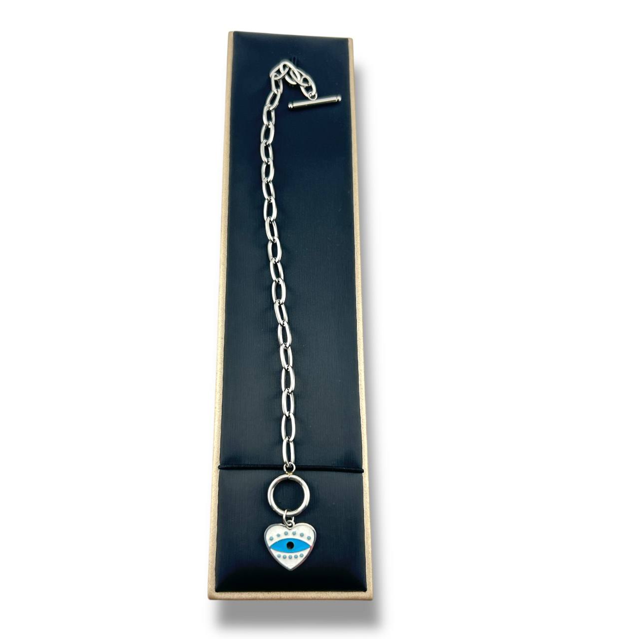 Silver Heart Charm Bracelet – Evil Eye Edition