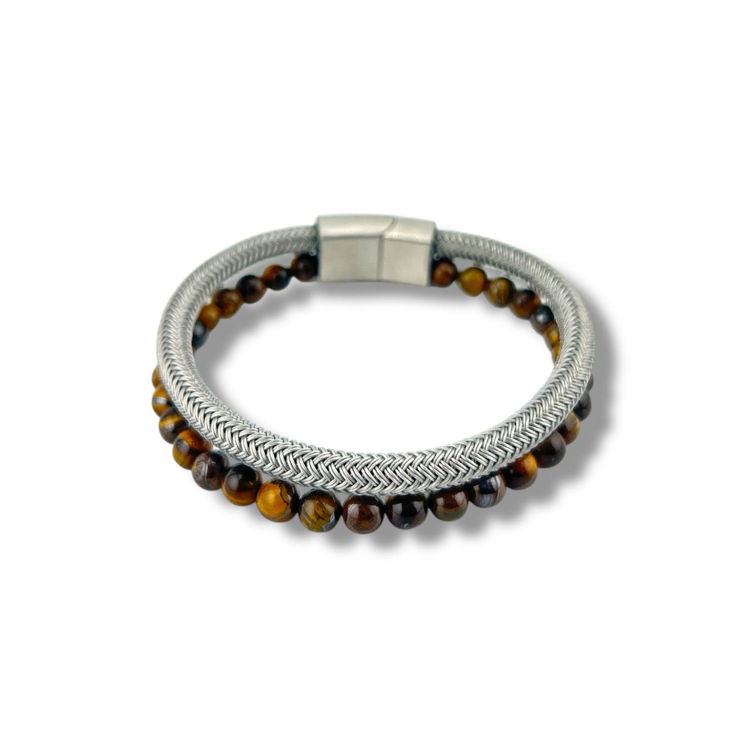 π
Tiger Eye & Steel Braided Men's Bracelet β Dual Power Look
