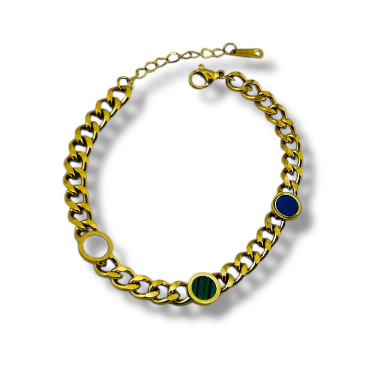 Gold Link Bracelet – Trio Stone Accents