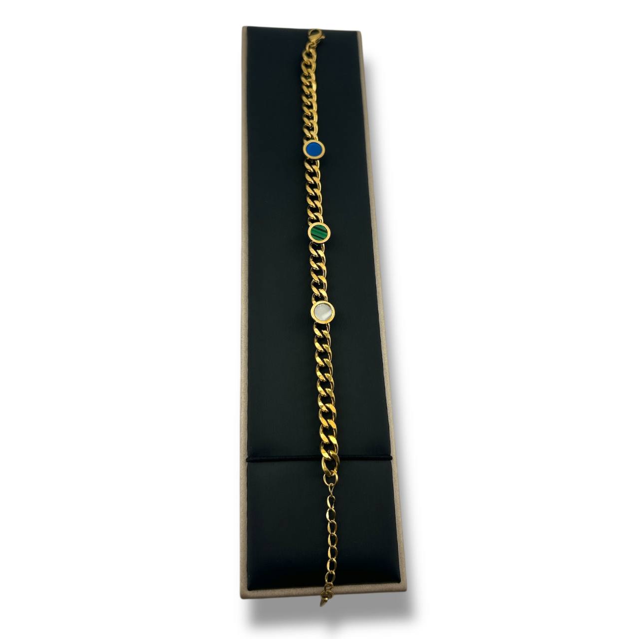 Gold Link Bracelet – Trio Stone Accents