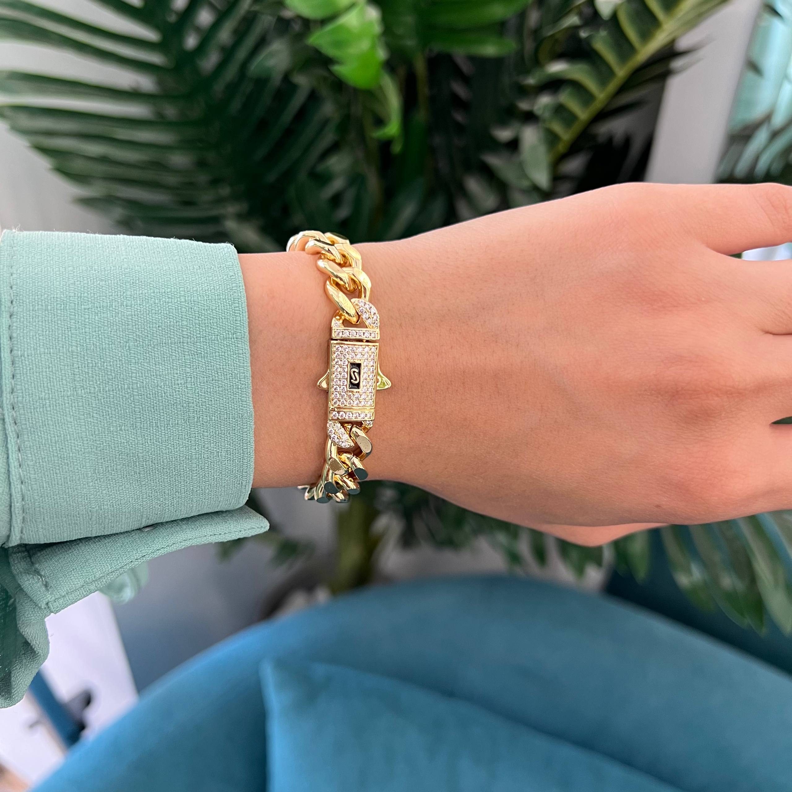 Monaco Chain Bracelet With a Diamond Encrusted Lock clasp