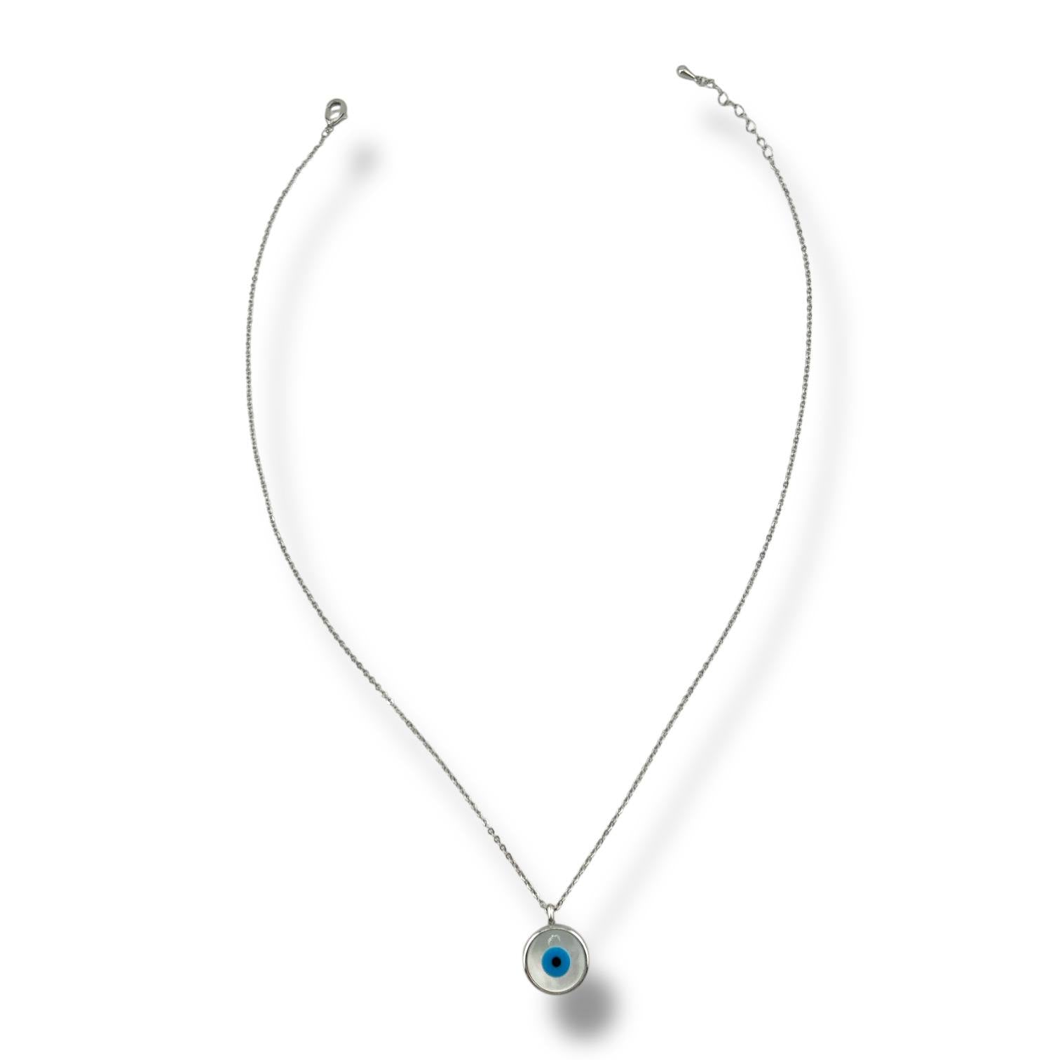 Silver Evil Eye Round Pendant Necklace – Minimal Charm Protection