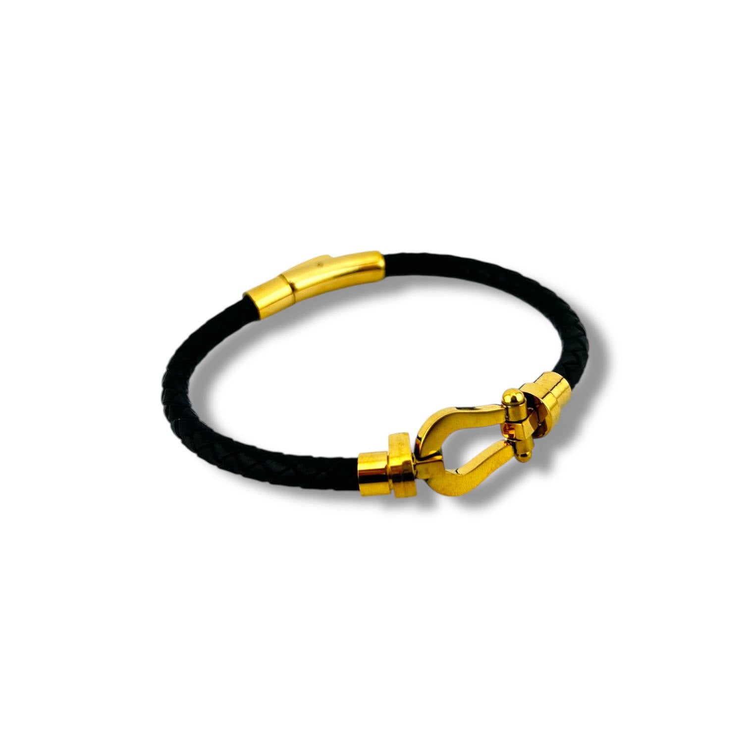 β Black Clasp Braided Leather Bracelet β Matte Steel Edition
