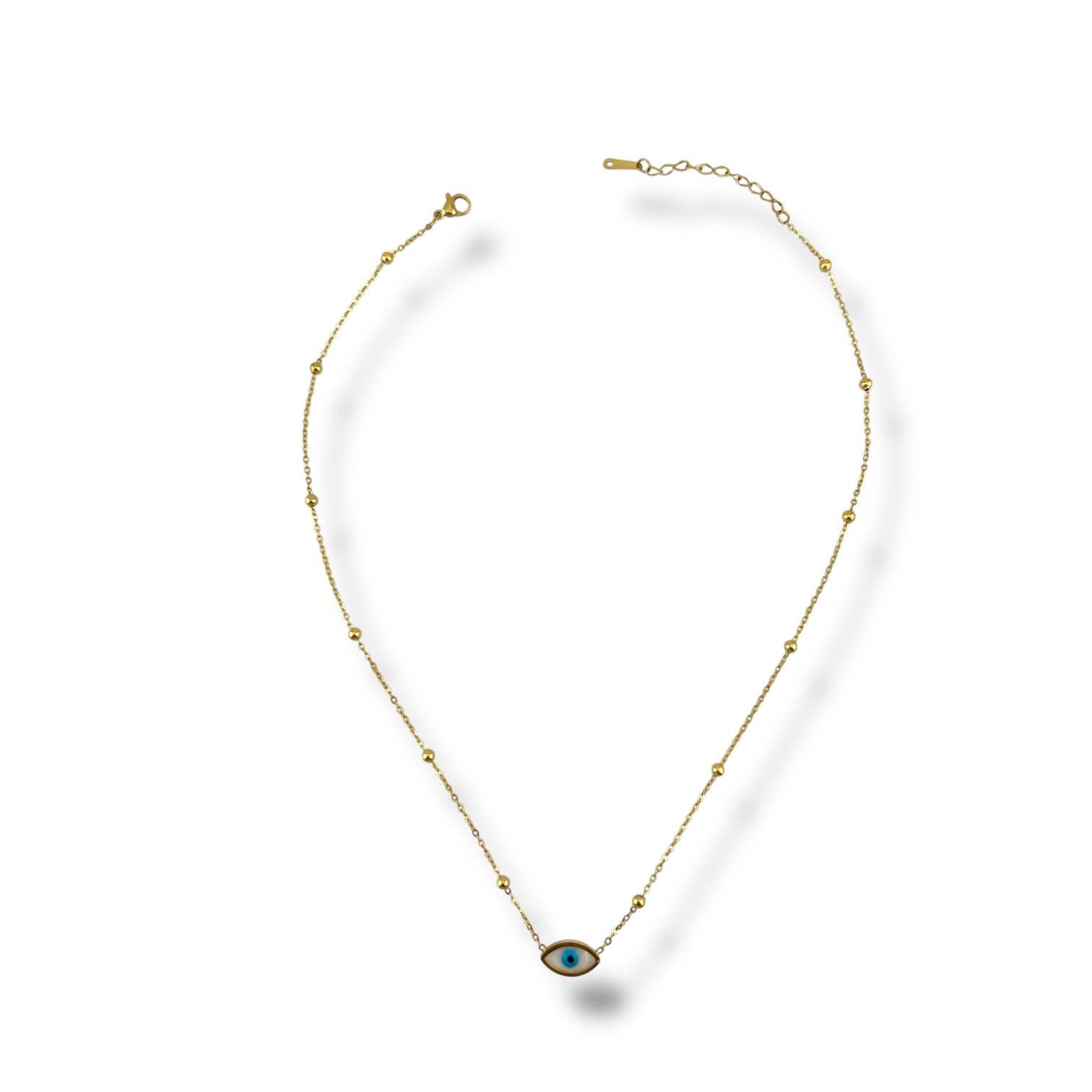 Mini Evil Eye Beaded Necklace – Gold Plated Protection Charm