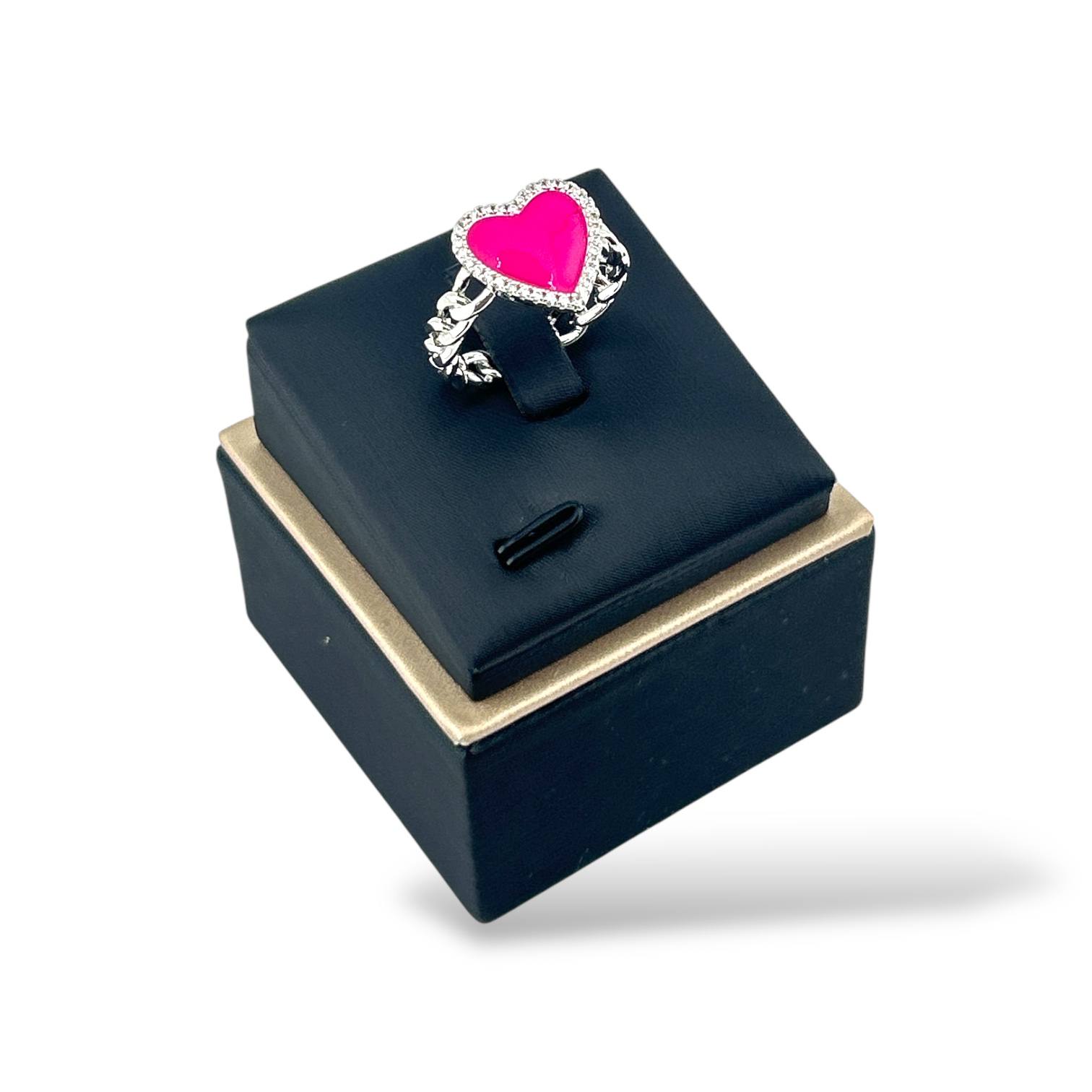 💖 Enchanted Heart Chain Rings – Silver Finish