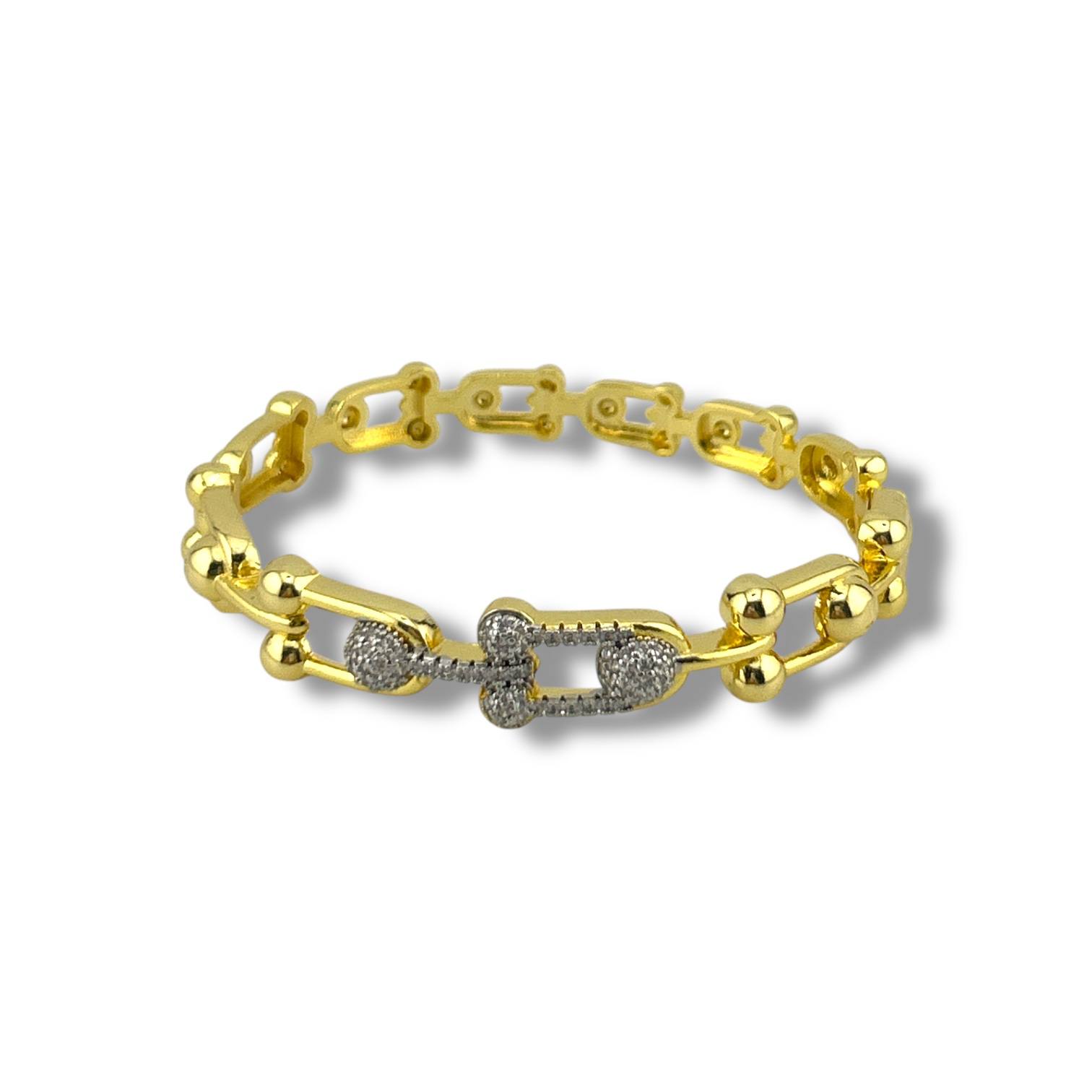 Gold-Plated Link Chain Pavé Bracelet – Bold & Elegant
