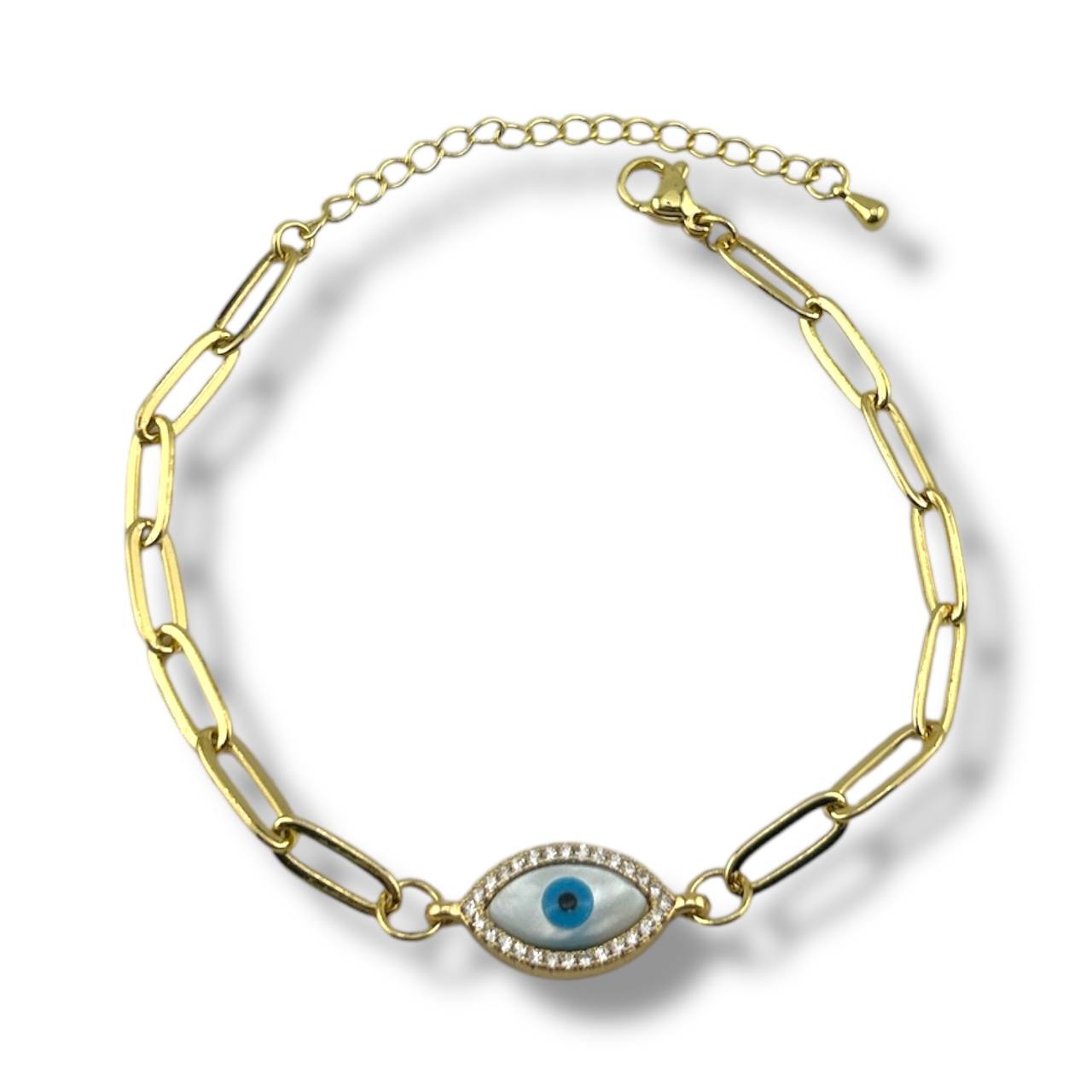 Evil Eye Paperclip Bracelet – Gold Edition