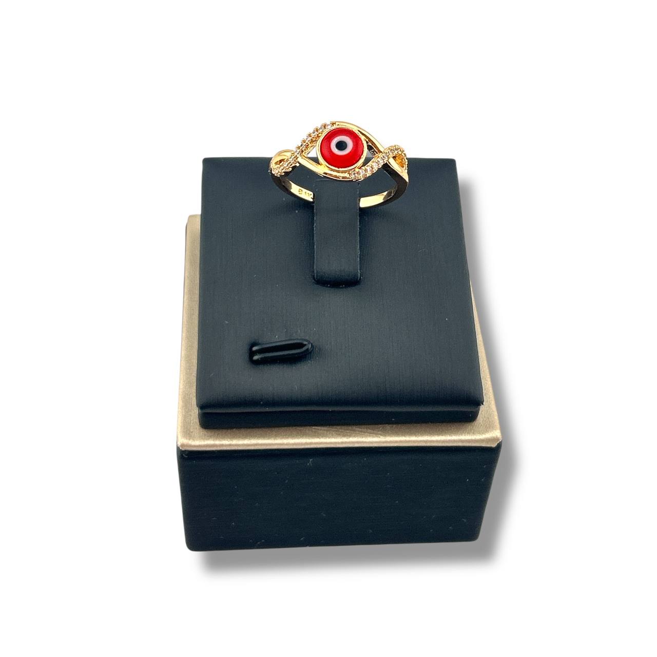 🔴 Gold Twisted Evil Eye Ring – Red