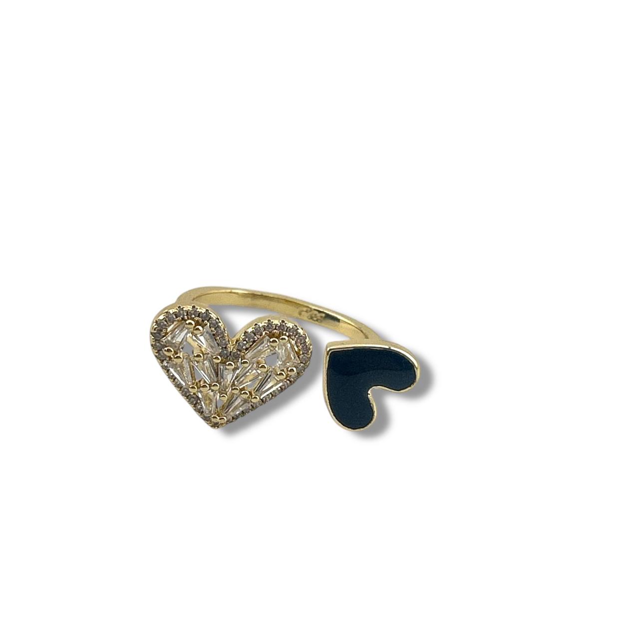 Duo Hearts Ring – Gold & Black Crystal Charm