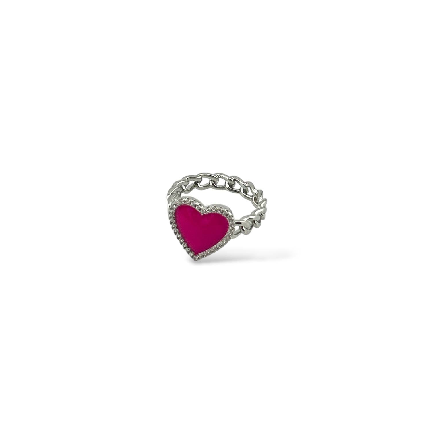 💖 Enchanted Heart Chain Rings – Silver Finish