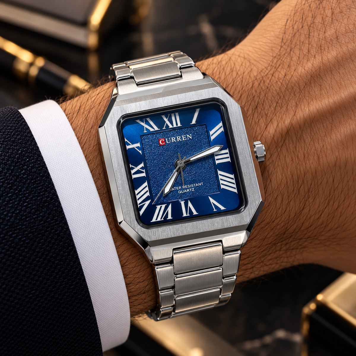 Curren Rectangular Navy Dial Watch(man)