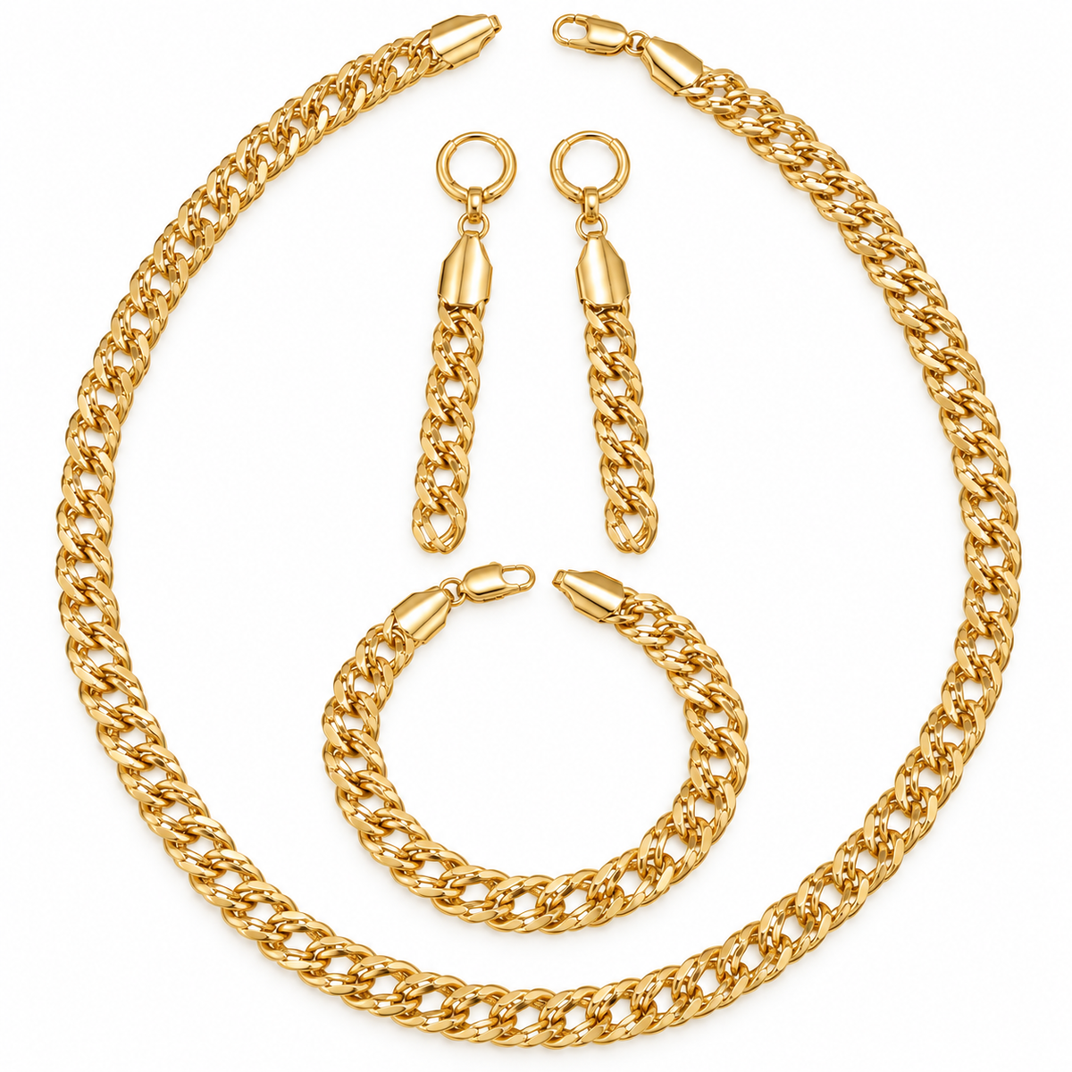 Classic Gold Rope Chain Jewelry Set – Necklace, Bracelet & Earrings