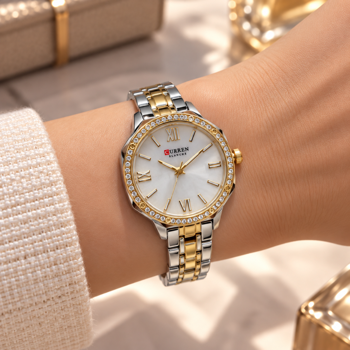 Curren Two-Tone Sparkling Bezel Watch(woman)
