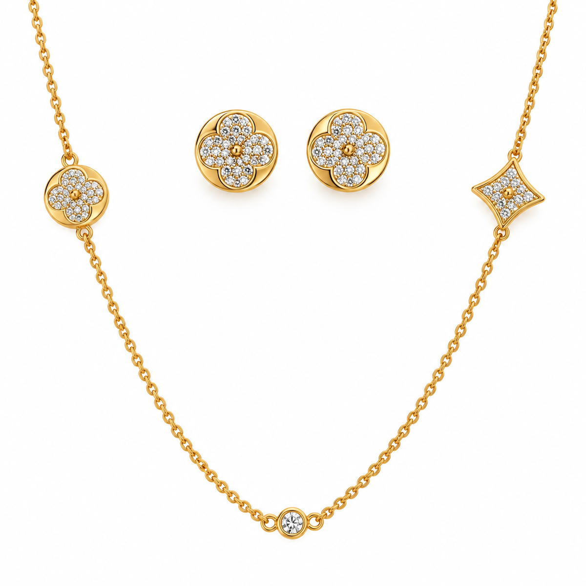 Sparkle Charm Necklace & Stud Earrings Set(90cm)