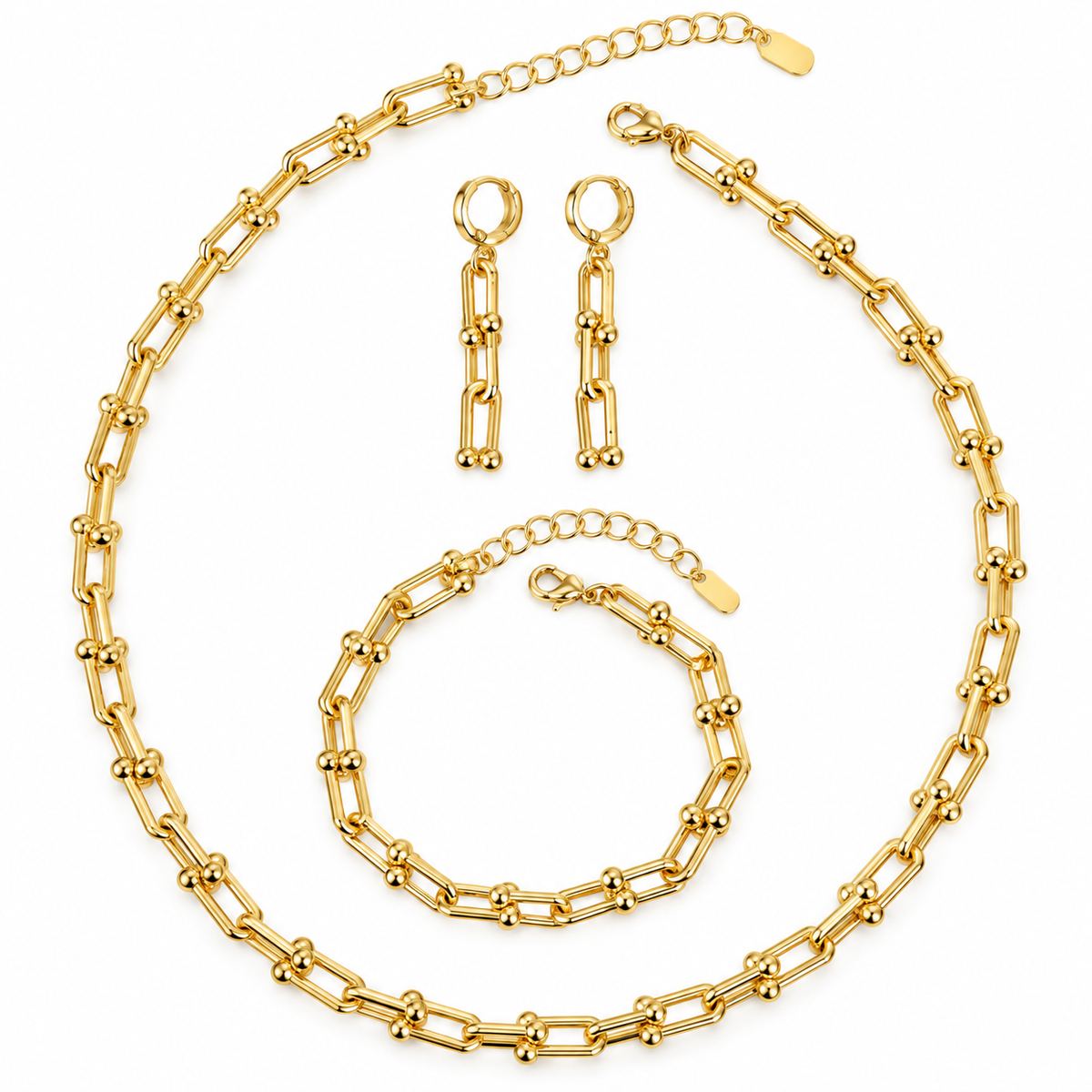 Thick tiffan-y Gold Jewelry Set – Necklace, Bracelet & Link Earrings