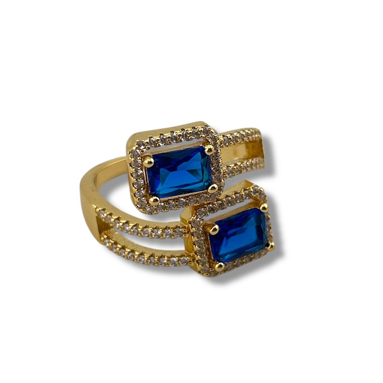 Royal Blue Duo Gem Ring – Silver & Gold