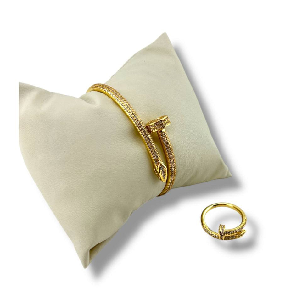 MOSMAR Strass bangle and ring – Gold & Crystal Edition