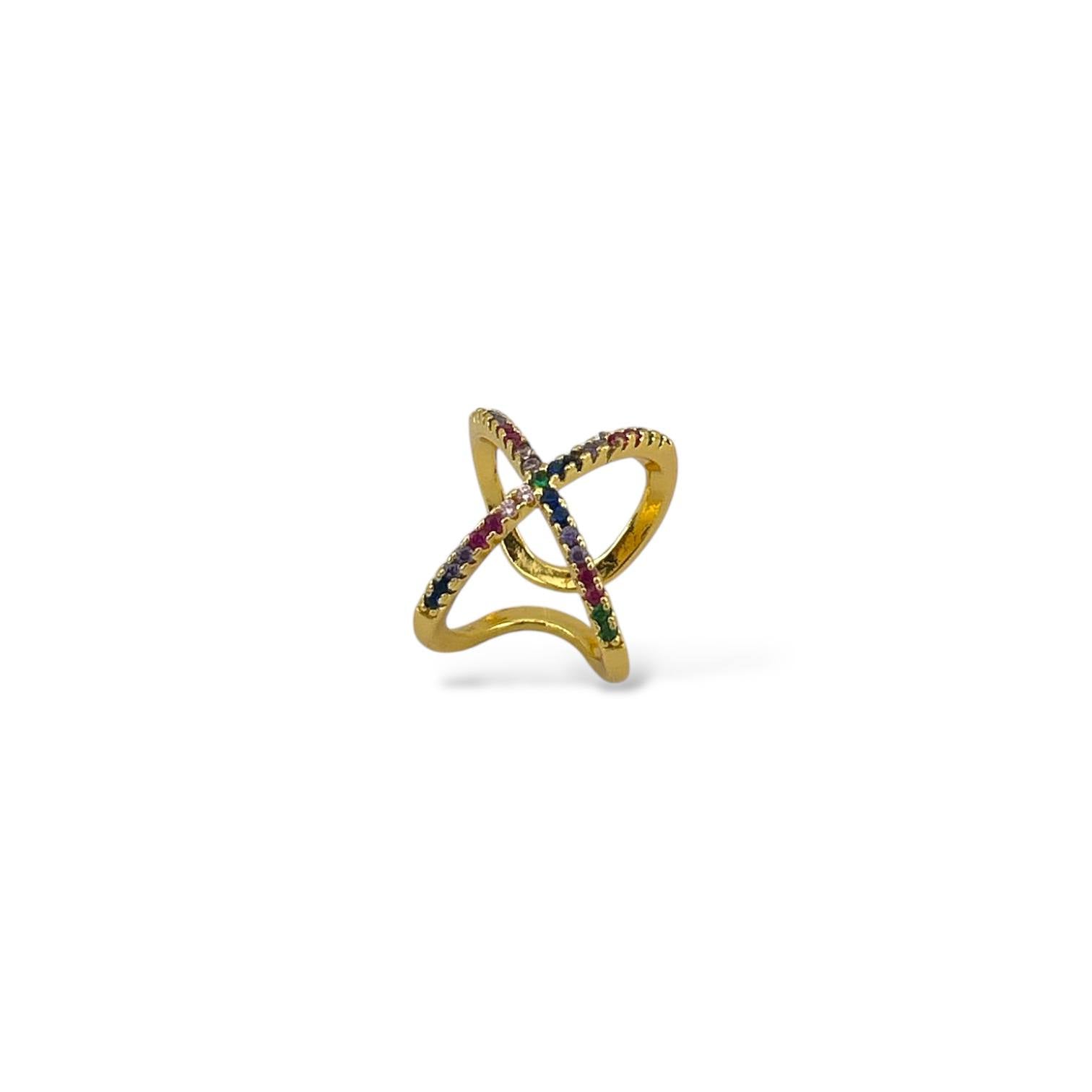 Starlight Criss Cross Ring – Rainbow Glamour 💫🌈
