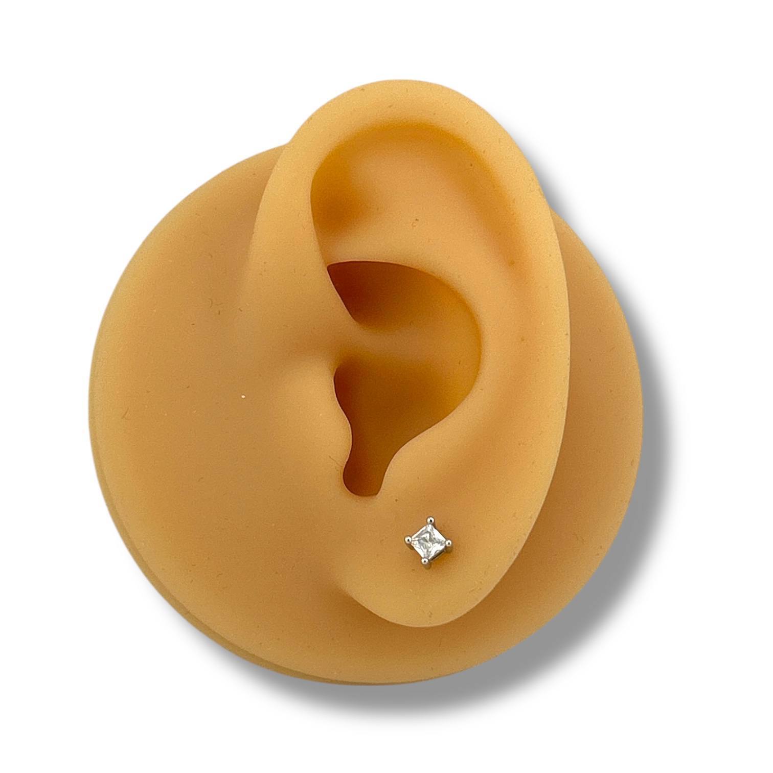 silver square-Cut Stud Earrings – square Stone Design