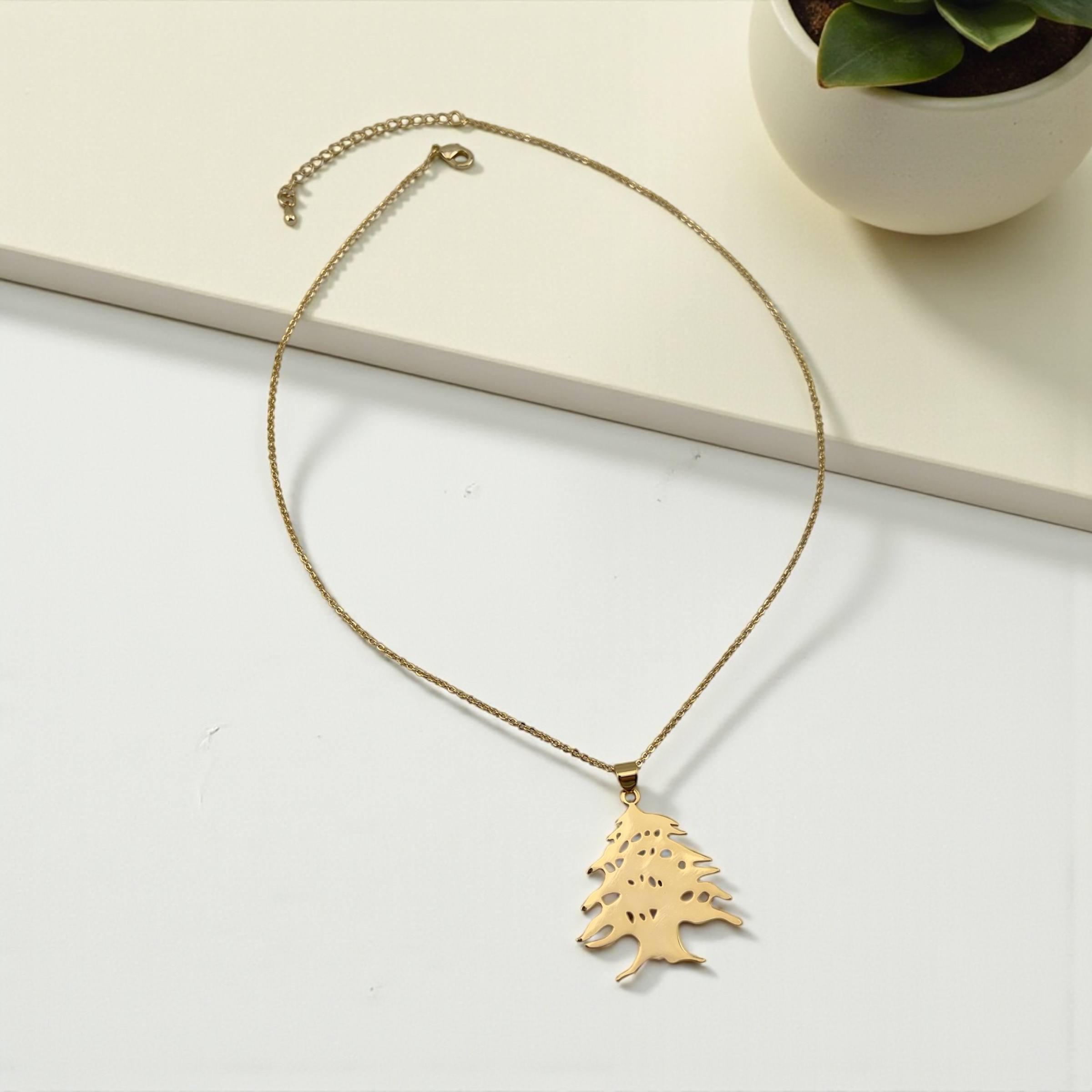 lebanese large Arz Necklace – Gold Cedar Tree Pendant