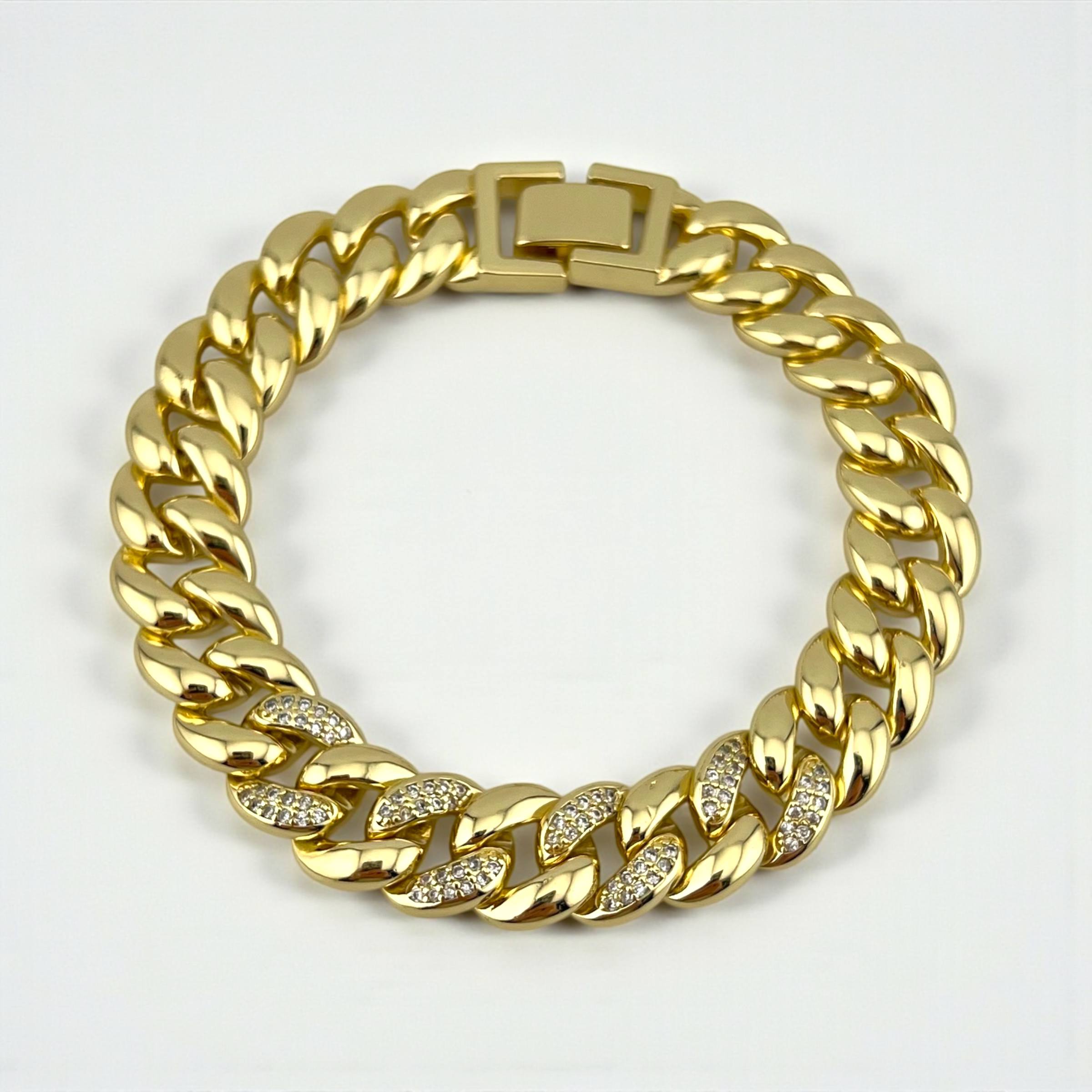 Cuban Link Gold Bracelet with Diamond Accents