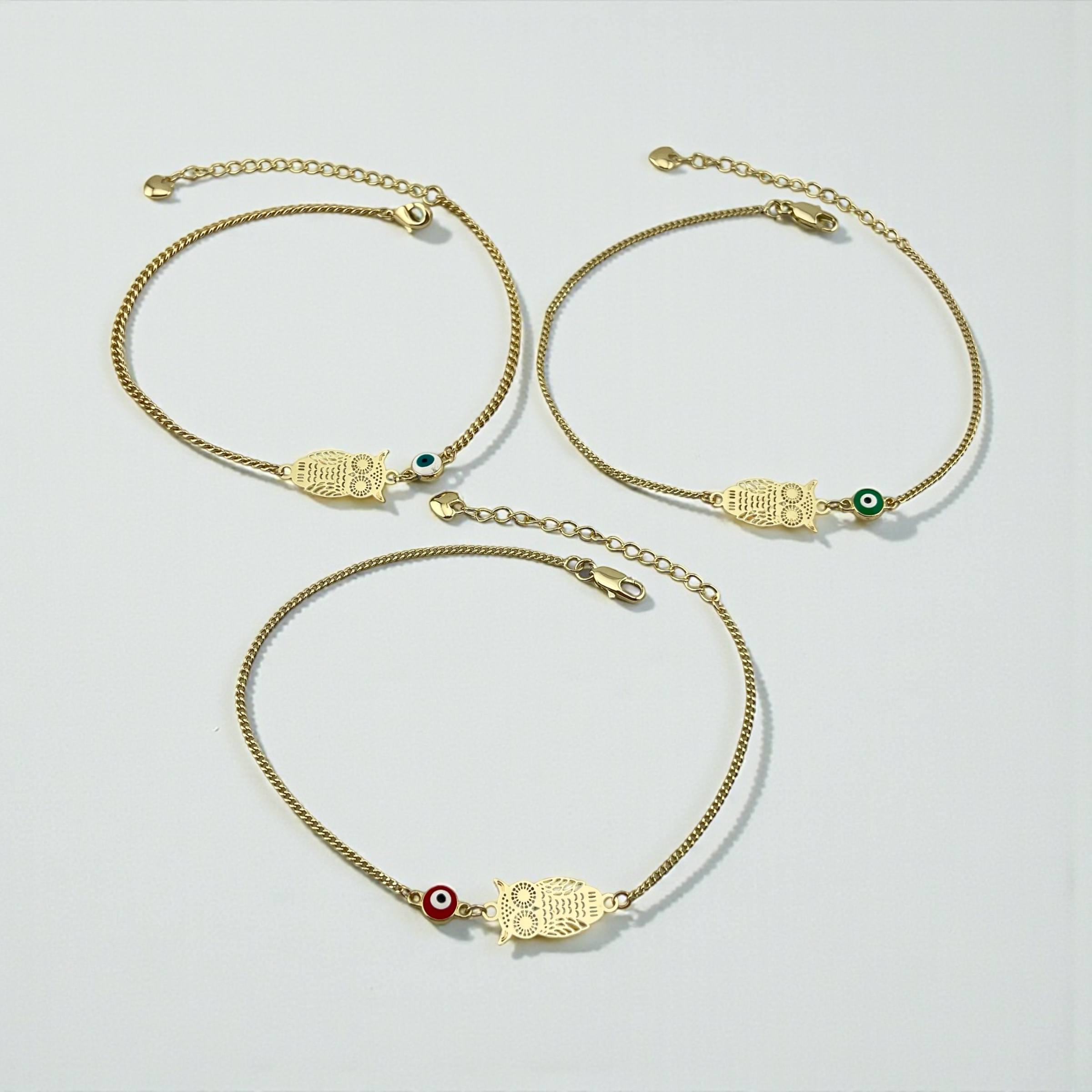 Owl & Evil Eye Anklet – Symbolic Elegance Collection ✨