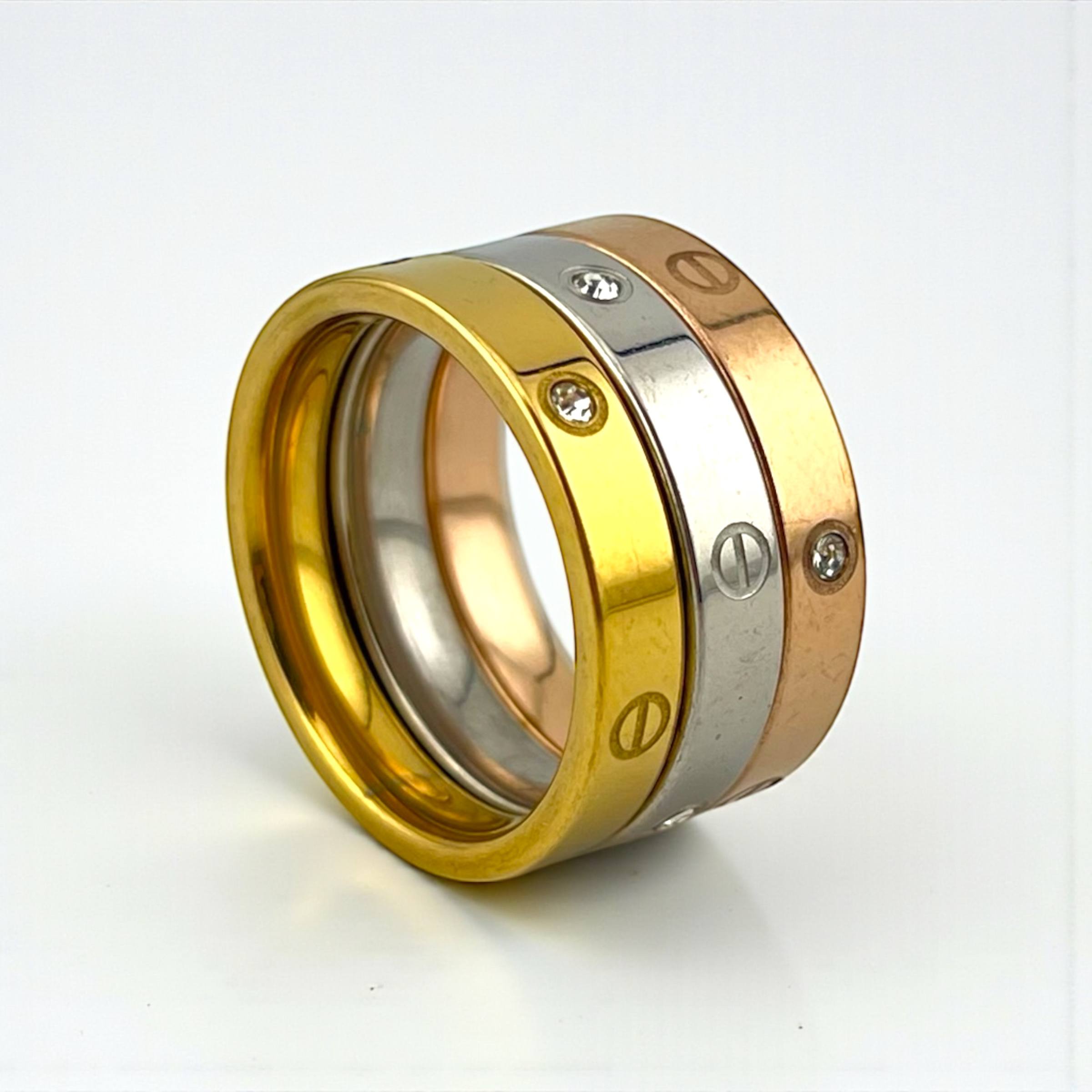 Cartier Love with stone Band – Trio Edition (Gold, Silver, Rose)