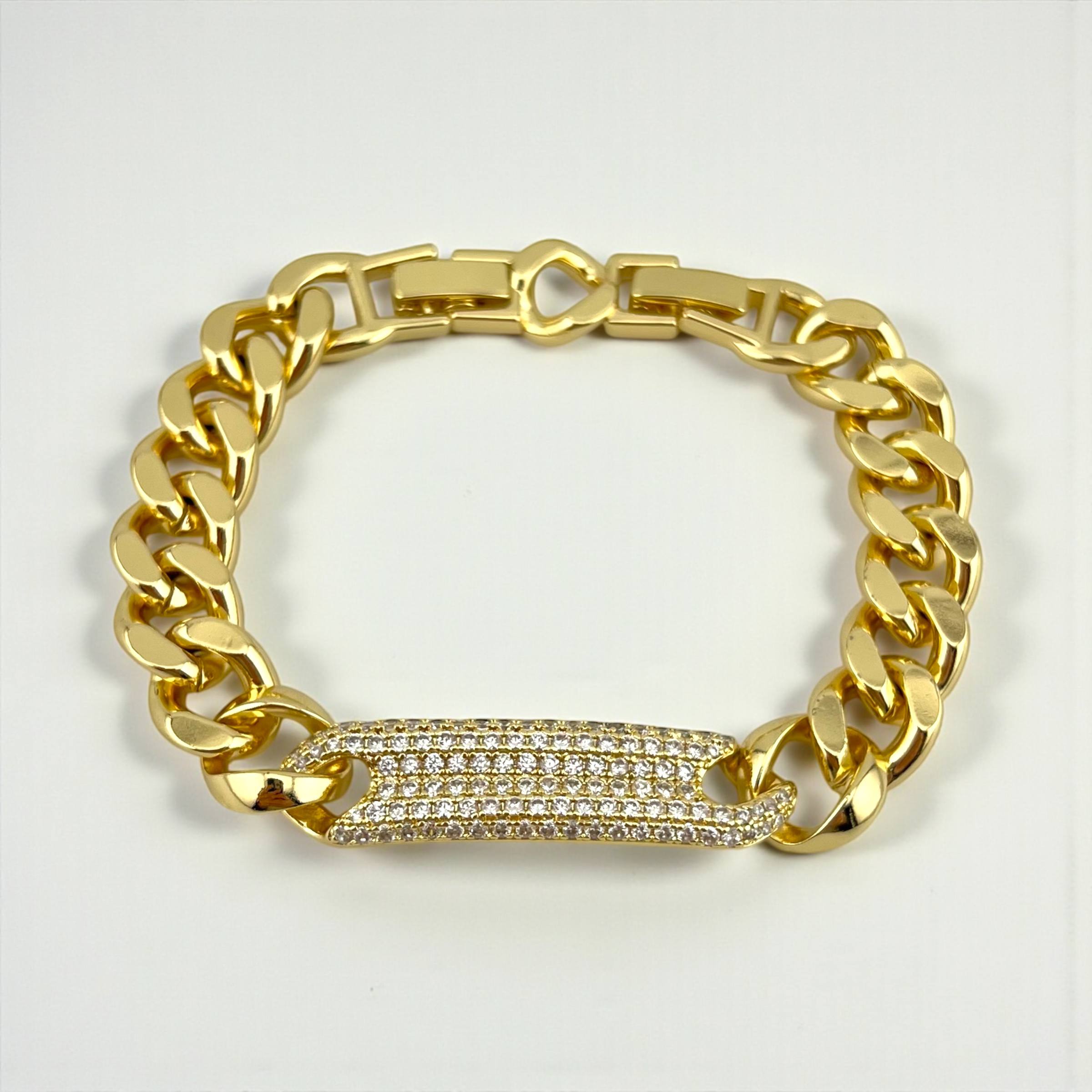 Strip Iced Cuban Link Gold Bracelet ✨