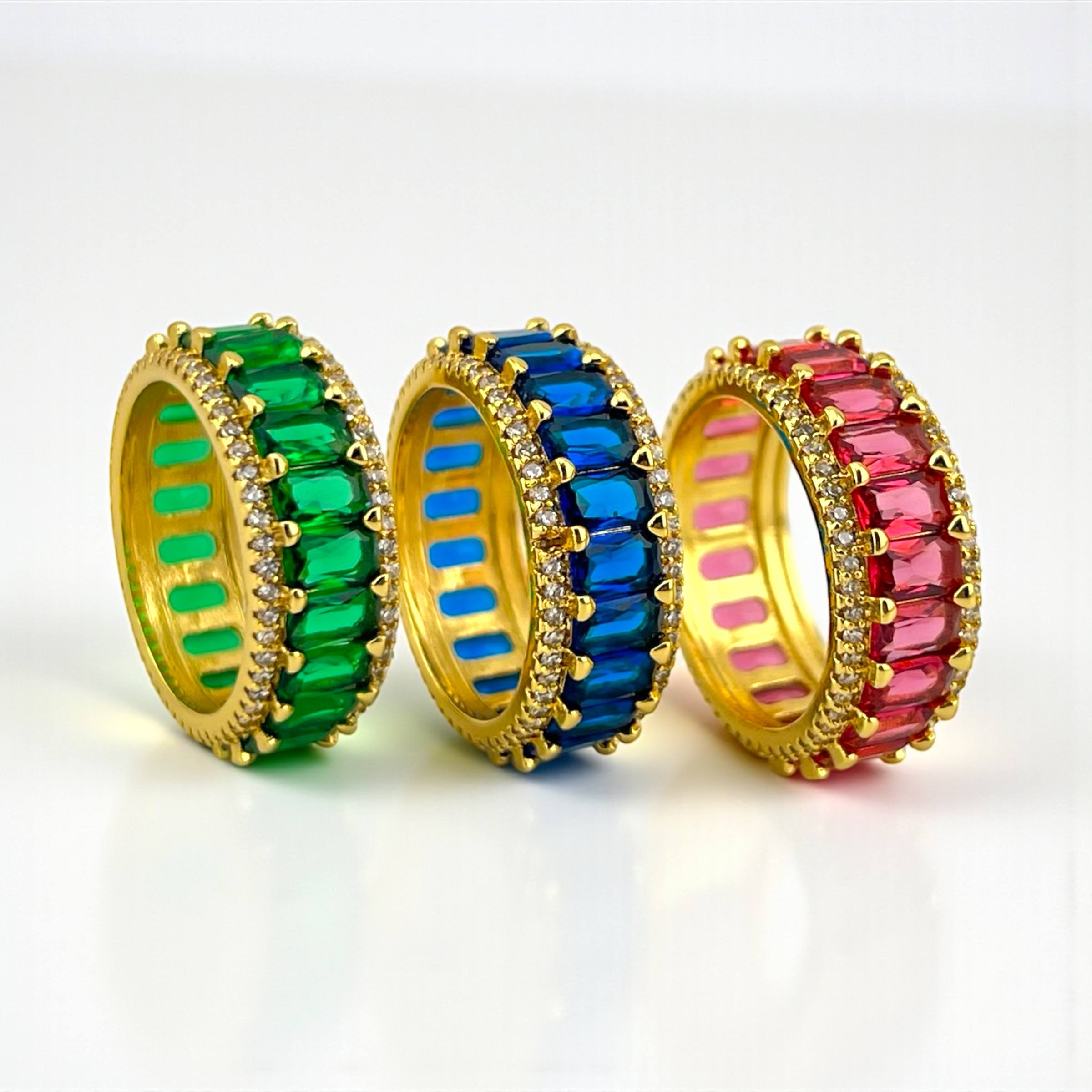 colored Crimson Radiance Ring – Gold-Plated with Ruby-Hued Baguettes