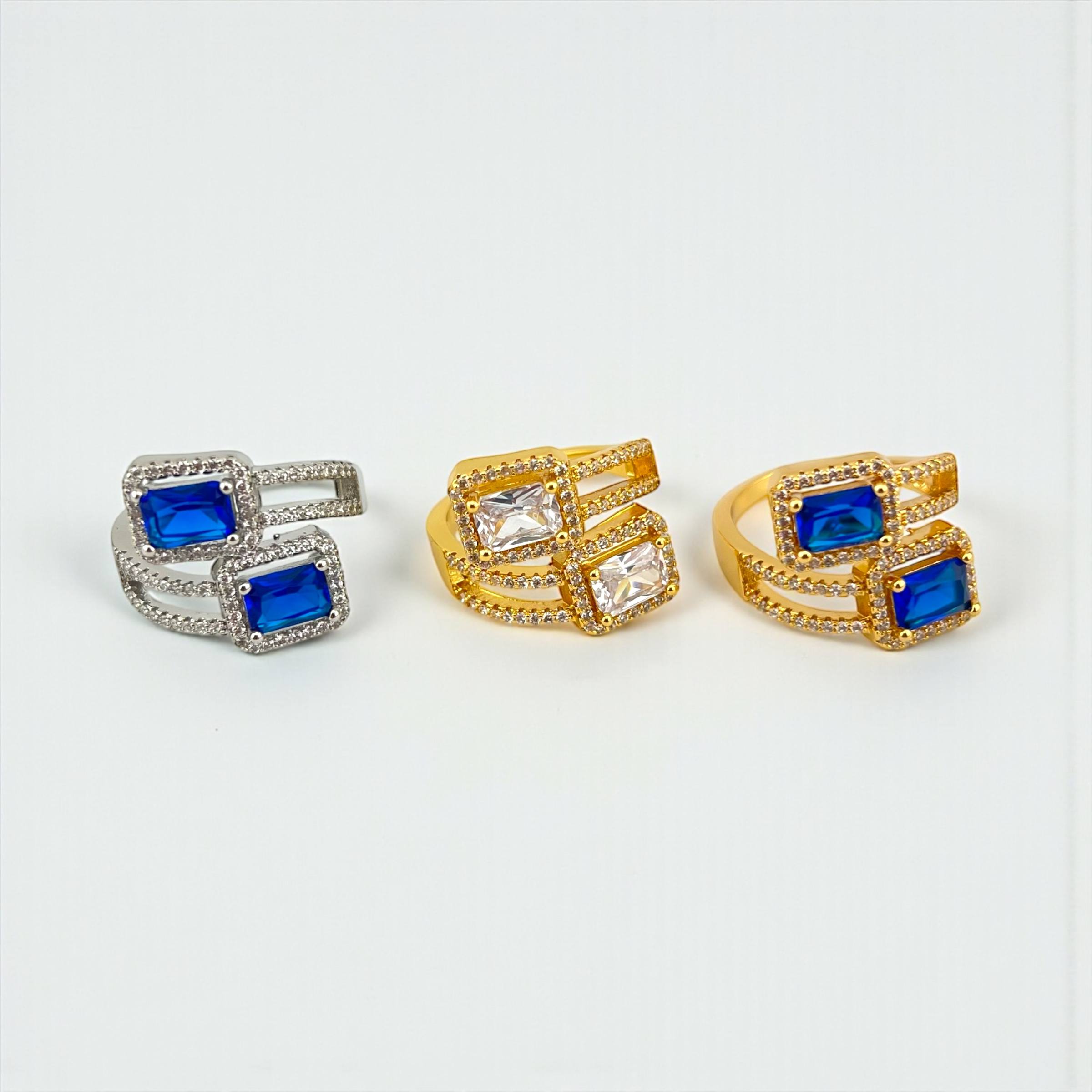 Royal Blue Duo Gem Ring – Silver & Gold