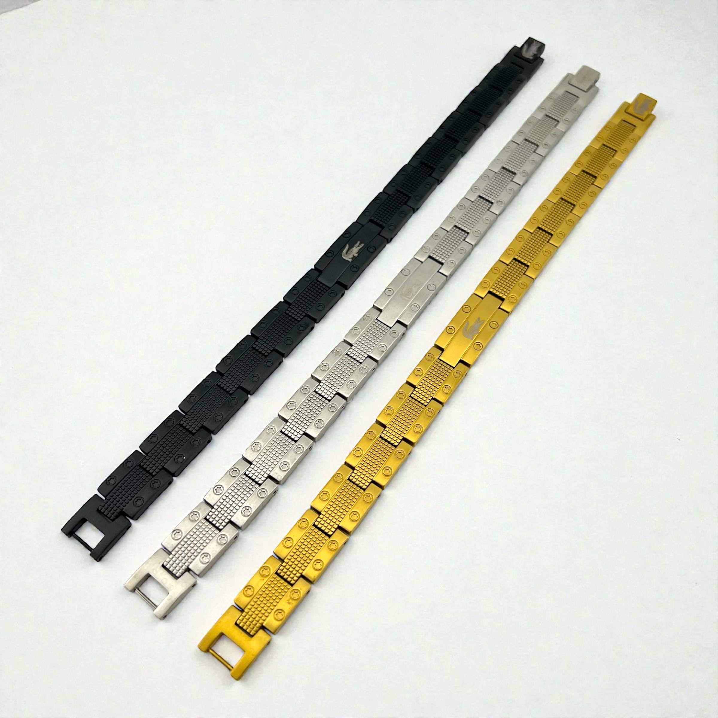 Lacoste Titanium Energy Link Bracelet – Silver, Gold & Black