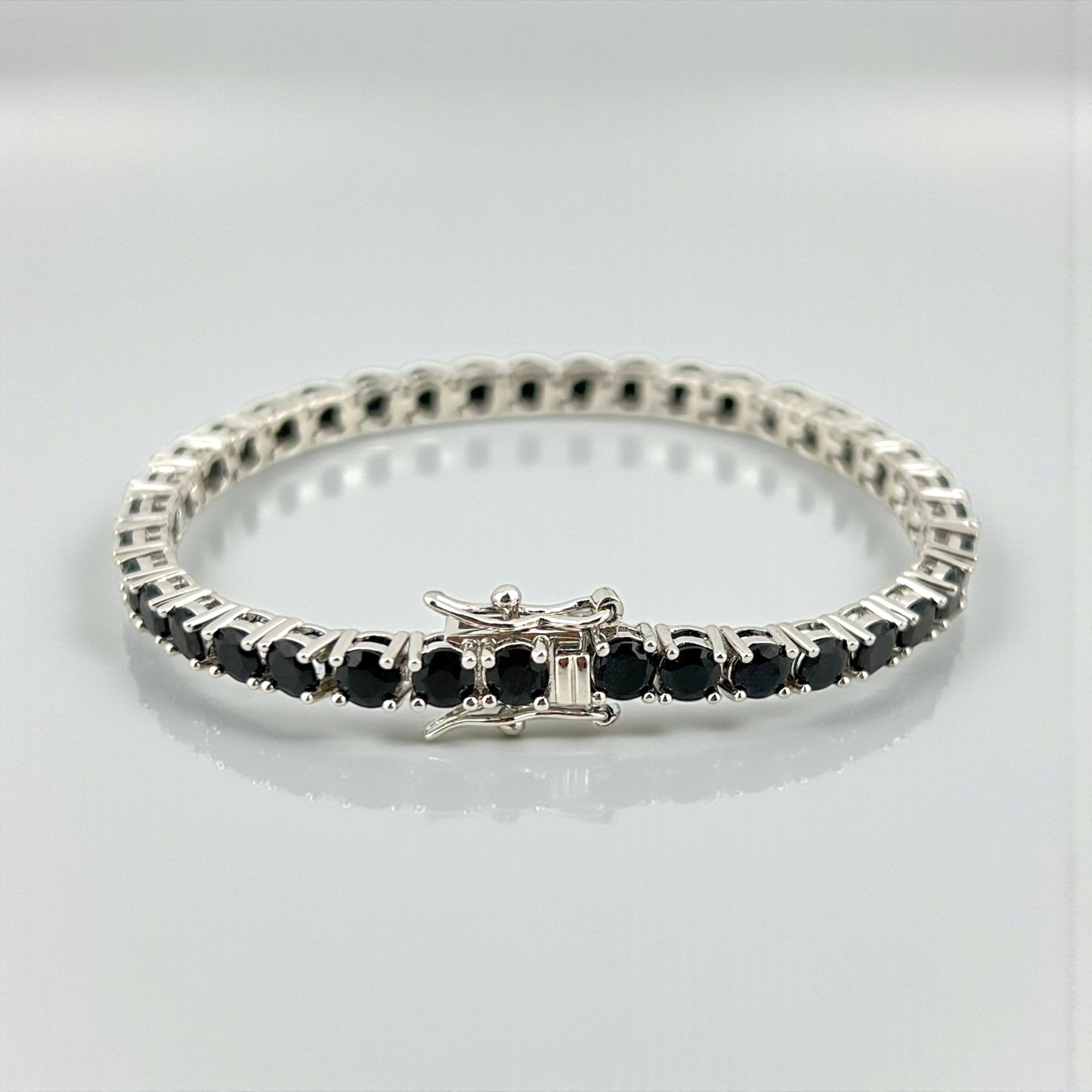 stainless steel Cubic Zirconia black and silver Tennis Bracelet ( 4mm )