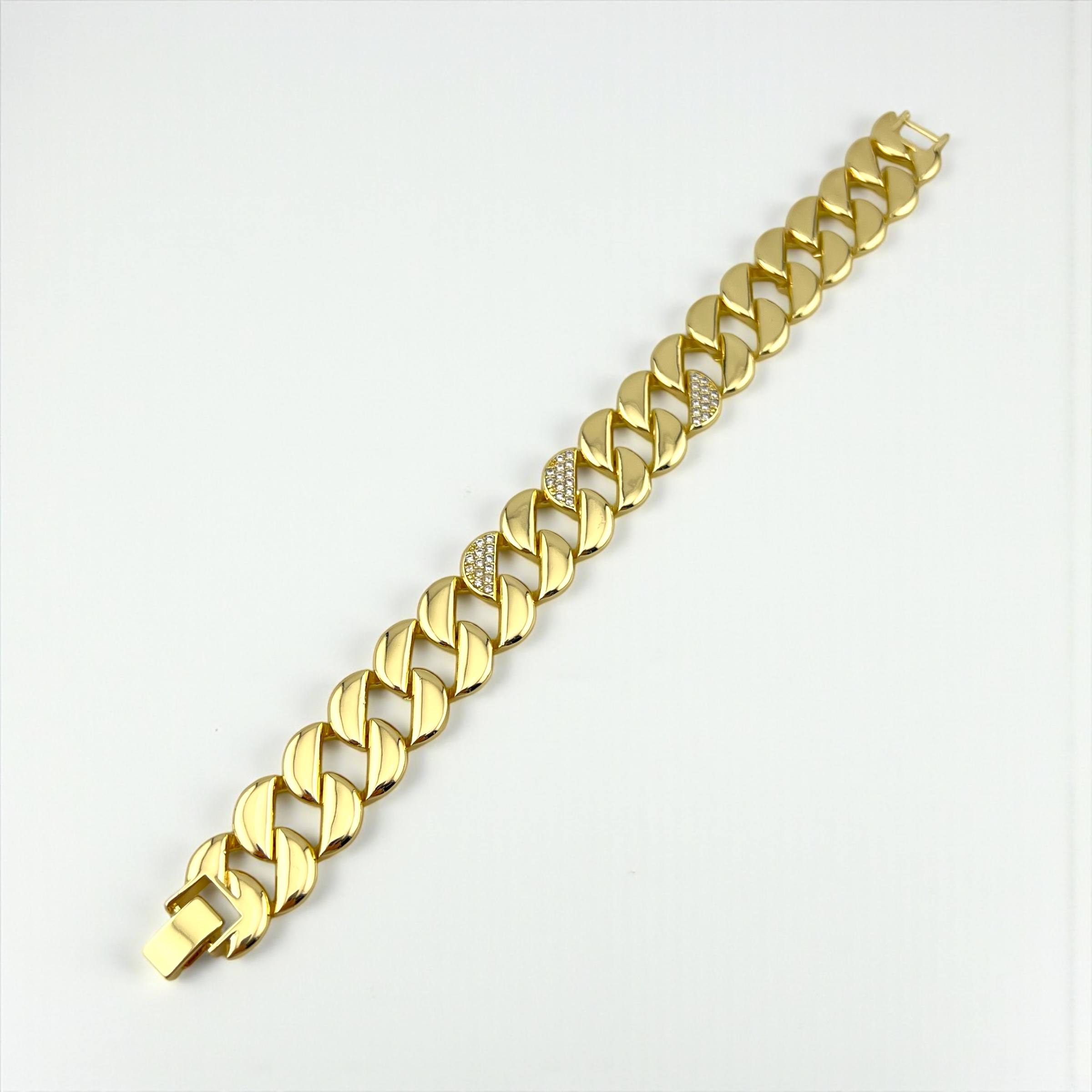 Gold Cuban Link Bracelet with Diamond Accents